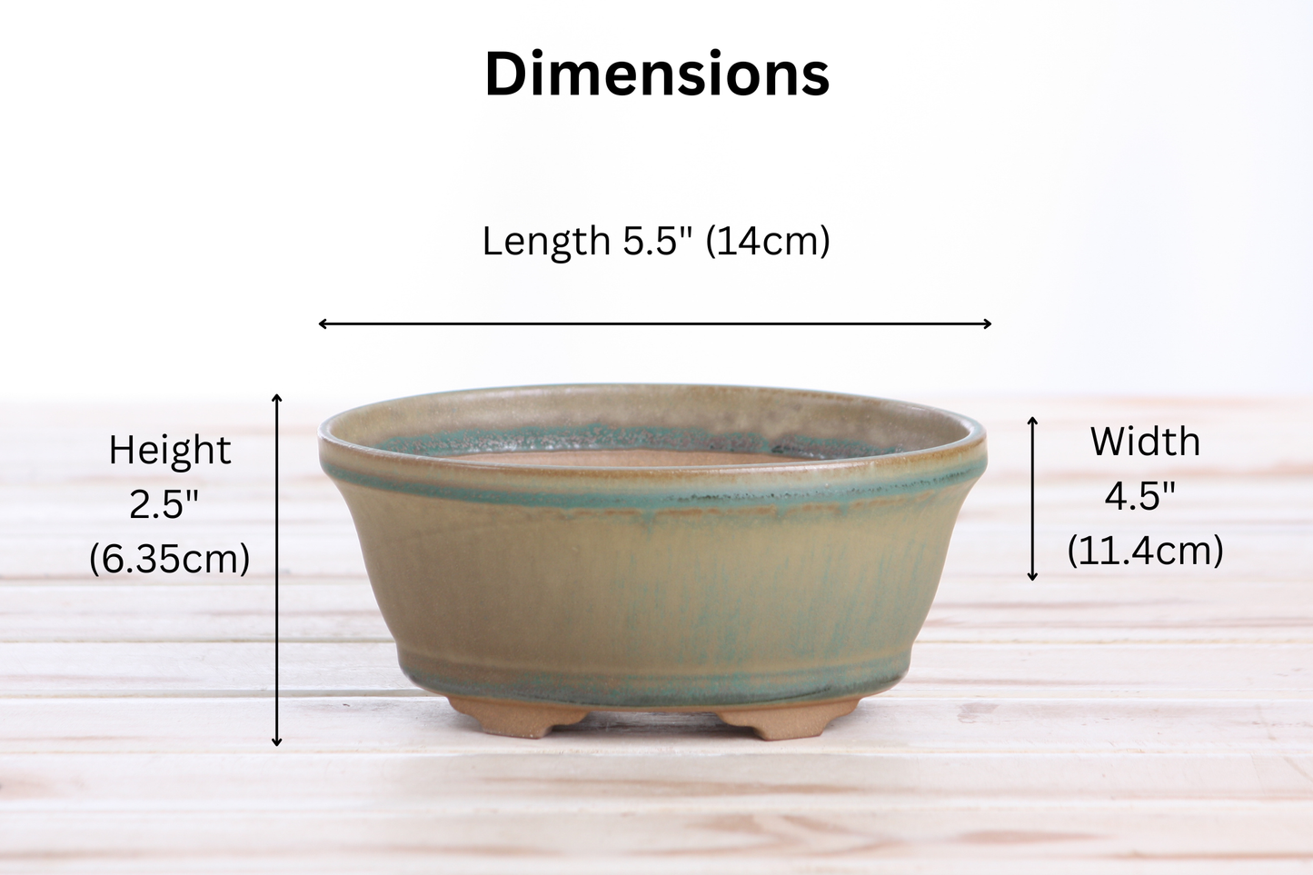 Willow Bonsai Ceramics Oval B Bonsai Pot 5.5 Inch – Tapered Oval Ceramic Bonsai & Succulent Planter with Accentuated Rim, High‑Fired Frost‑Proof Stoneware, Handmade in USA (Speckled Moss)