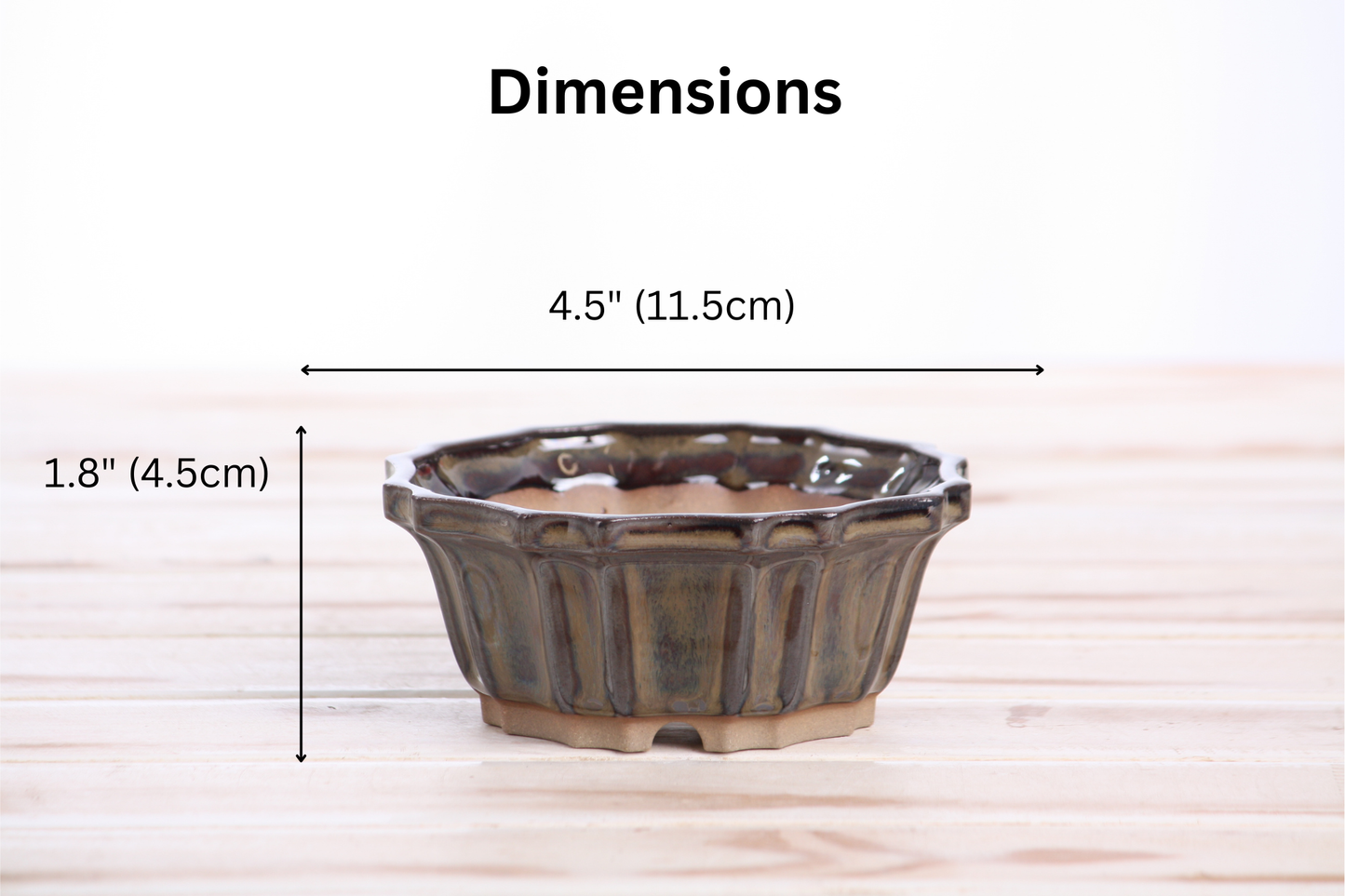 Willow Bonsai Ceramics Flower Design Bonsai Pot 4.5 Inch – Elegant Ceramic Bonsai & Succulent Planter, High‑Fired Frost‑Proof Stoneware with Drainage & Wiring Holes, Handmade in USA (Dark Honey)