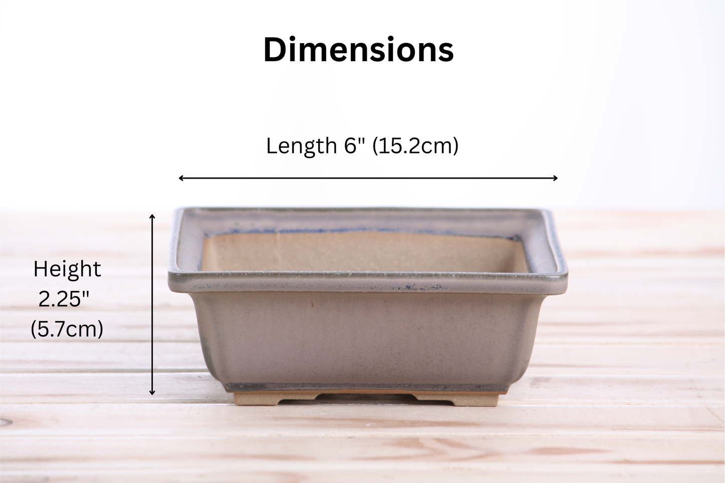 Willow Bonsai Ceramics Square Bonsai Pot 6 Inch – Low‑Profile Square Ceramic Bonsai & Succulent Planter with Accentuated Rim, High‑Fired Frost‑Proof Stoneware, Handmade in USA (Ocean)