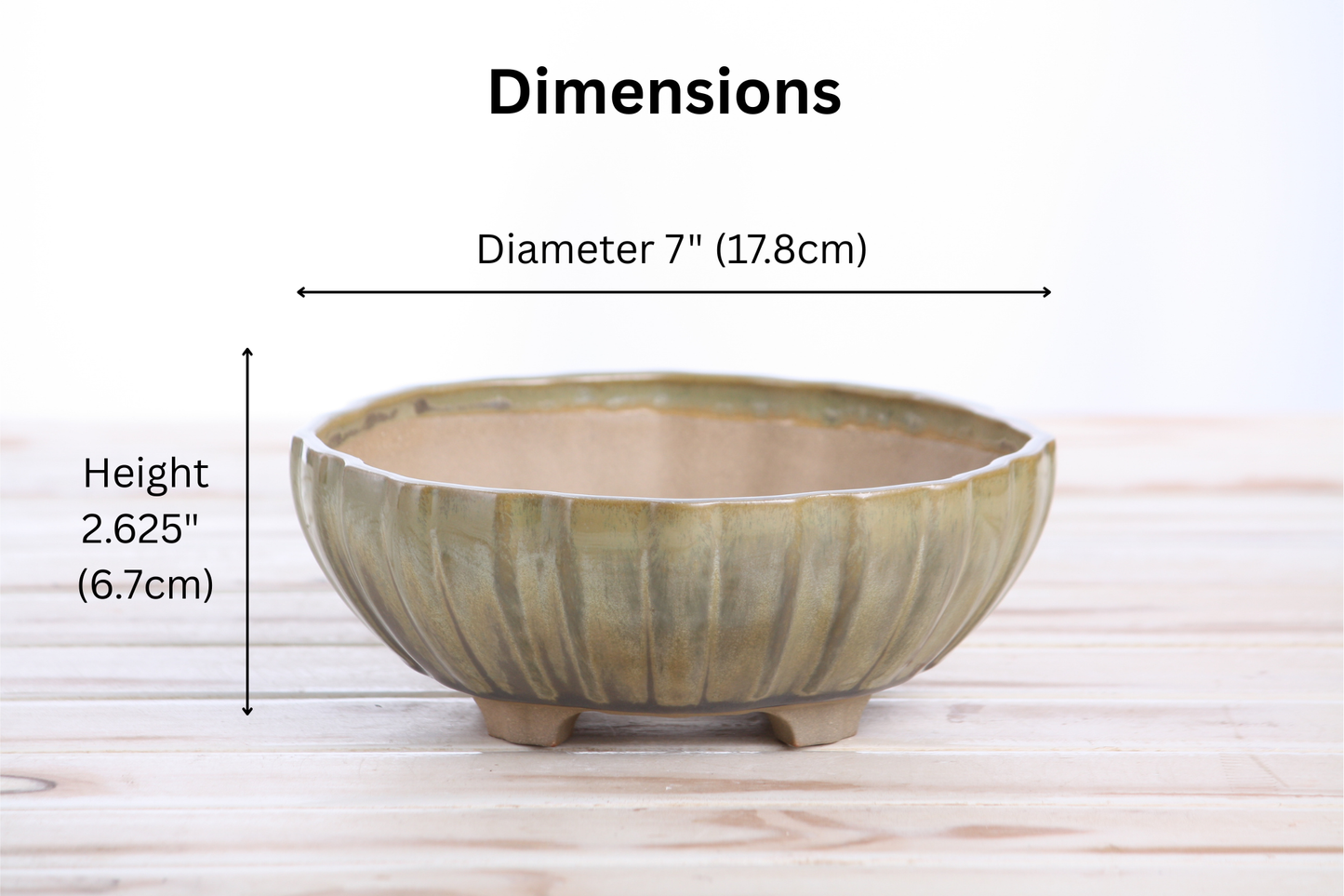Willow Bonsai Ceramics Lily Bonsai Pot 7 Inch – Sculpted Rounded Ceramic Bonsai & Succulent Planter with Wavy Profile, High‑Fired Frost‑Proof Stoneware, Handmade in USA (Copenhagen)