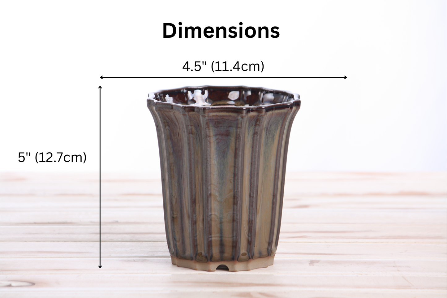 Willow Bonsai Ceramics Flower Design Cascade Bonsai Pot 4.5 Inch – Elegant Tall Ceramic Bonsai & Succulent Planter, High‑Fired Frost‑Proof Stoneware with Drainage & Wiring Holes, Handmade in USA (Dark Honey)