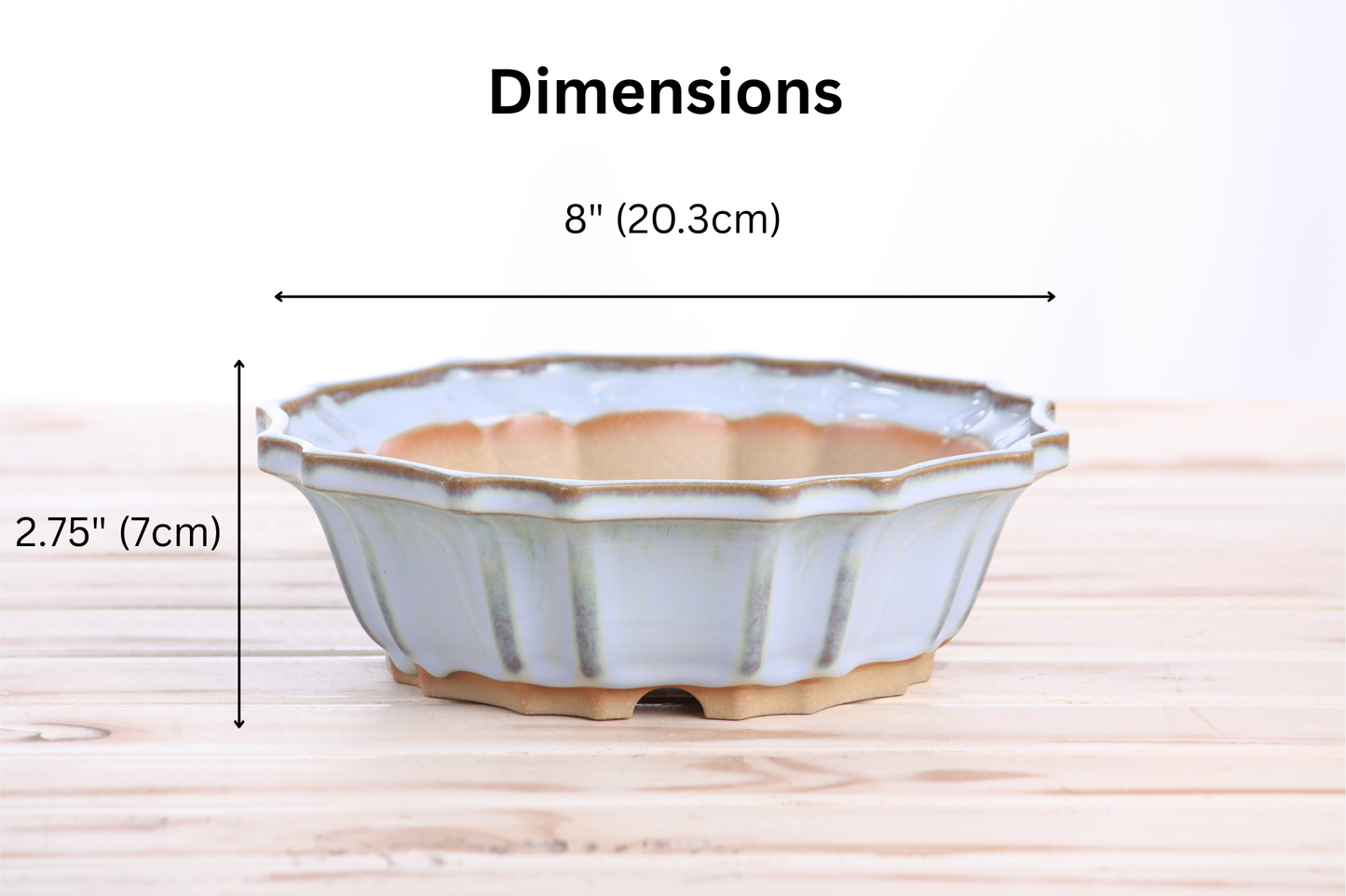 Willow Bonsai Ceramics Flower Design Bonsai Pot 8 Inch – Elegant Ceramic Bonsai & Succulent Planter, High‑Fired Frost‑Proof Stoneware with Drainage & Wiring Holes, Handmade in USA (Glacier)