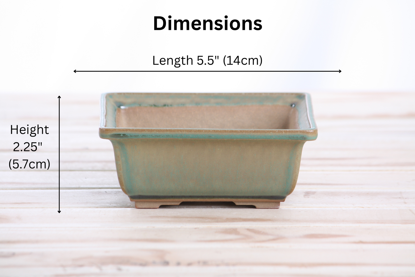 Willow Bonsai Ceramics Square Bonsai Pot 5.5 Inch – Low‑Profile Square Ceramic Bonsai & Succulent Planter with Accentuated Rim, High‑Fired Frost‑Proof Stoneware, Handmade in USA (Speckled Moss)