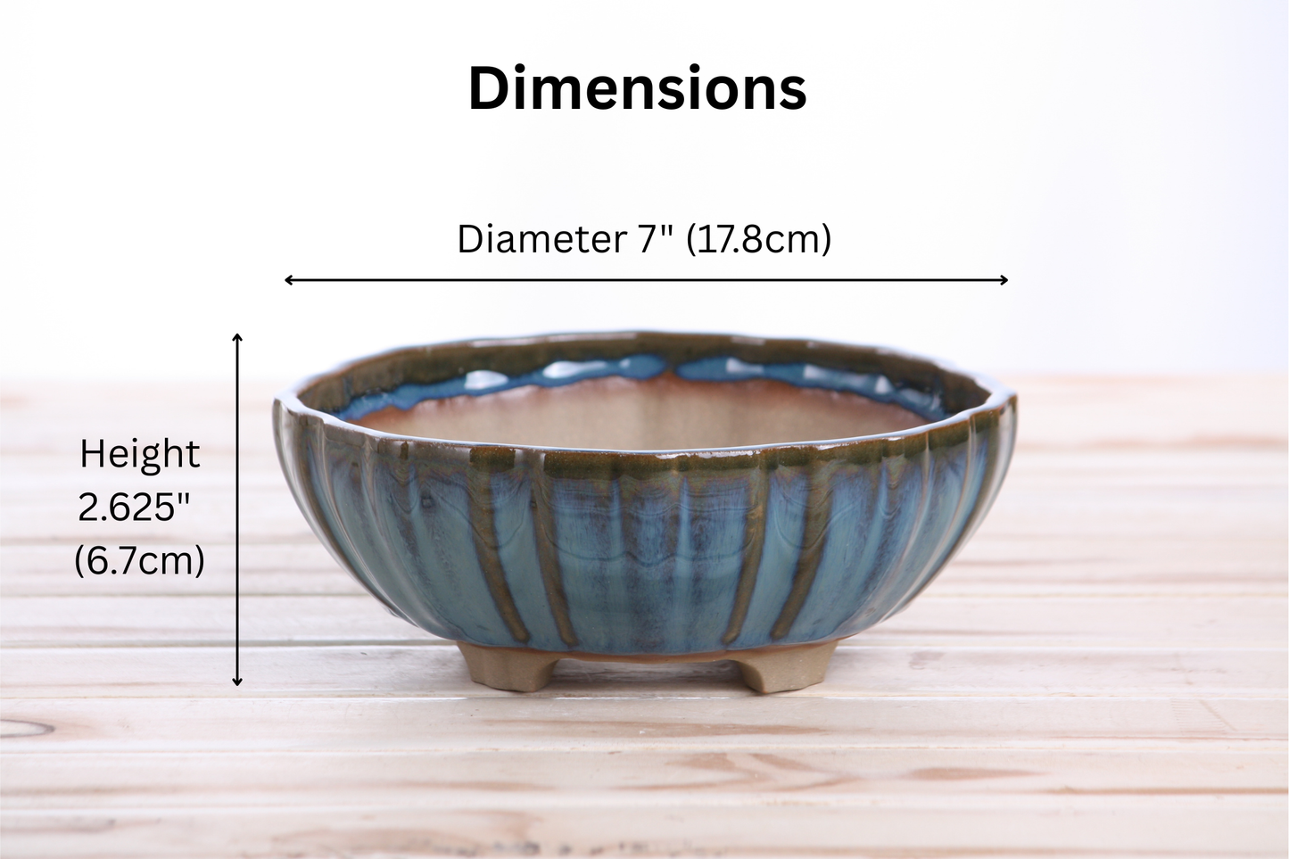 Willow Bonsai Ceramics Lily Bonsai Pot 7 Inch – Sculpted Rounded Ceramic Bonsai & Succulent Planter with Wavy Profile, High‑Fired Frost‑Proof Stoneware, Handmade in USA (Peacock)