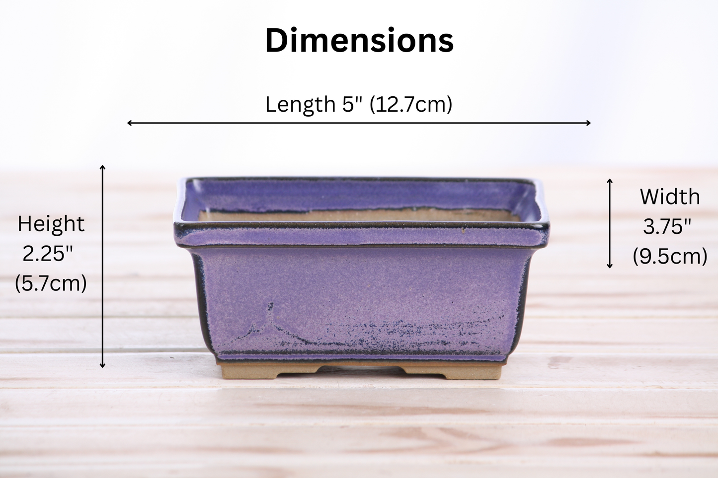 Willow Bonsai Ceramics Rectangle Deep Bonsai Pot 5 Inch – Higher‑Profile Rectangular Ceramic Bonsai & Succulent Planter with Accentuated Rim, High‑Fired Frost‑Proof Stoneware, Handmade in USA (Purple)