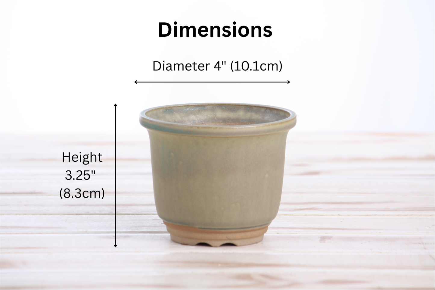 Willow Bonsai Ceramics Flute Bonsai Pot 4 Inch – Round Semi‑Cascade Ceramic Bonsai & Succulent Planter with Fluted Profile and Banded Base, High‑Fired Frost‑Proof Stoneware, Handmade in USA (Speckled Moss)