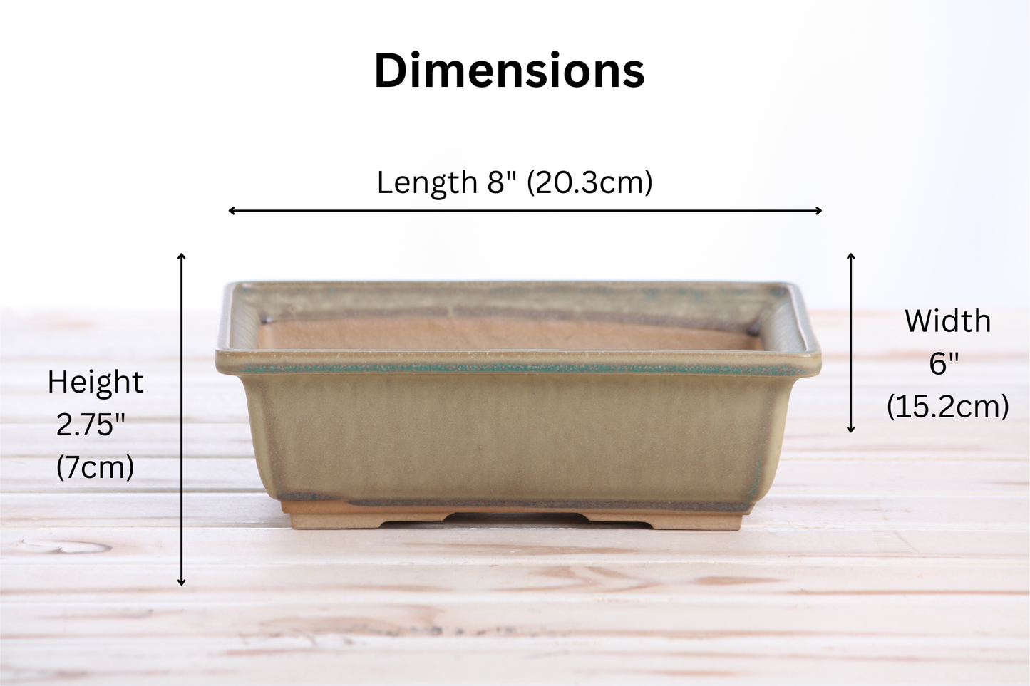 Willow Bonsai Ceramics Rectangle Bonsai Pot 8 Inch – Lower‑Profile Rectangular Ceramic Bonsai & Succulent Planter with Accentuated Rim, High‑Fired Frost‑Proof Stoneware, Handmade in USA (Speckled Moss)