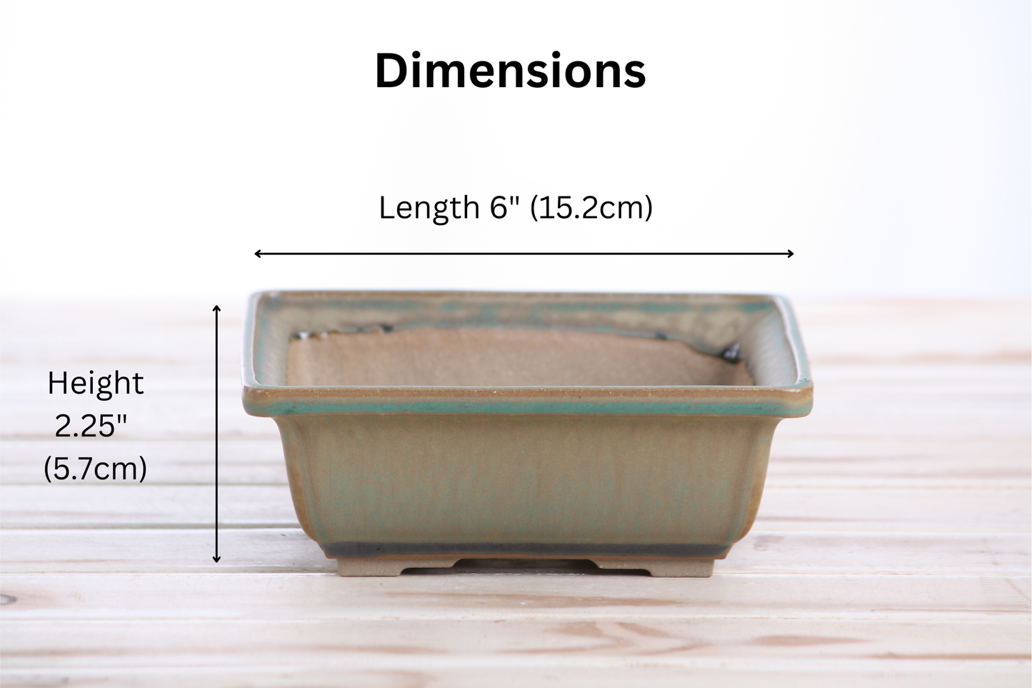 Willow Bonsai Ceramics Square Bonsai Pot 6 Inch – Low‑Profile Square Ceramic Bonsai & Succulent Planter with Accentuated Rim, High‑Fired Frost‑Proof Stoneware, Handmade in USA (Speckled Moss)