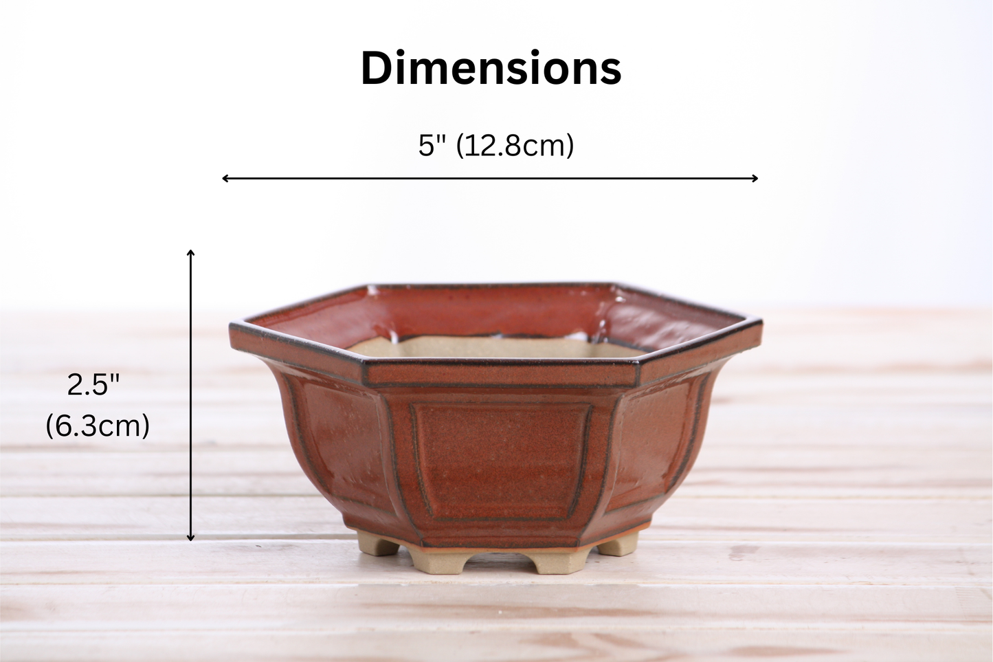 Willow Bonsai Ceramics Hexagonal Windowed Bonsai Pot 5 Inch – Semi‑Cascade Planter, High‑Fired Frost‑Proof Stoneware with Drainage & Wiring Holes, Handmade in USA (Sunset)