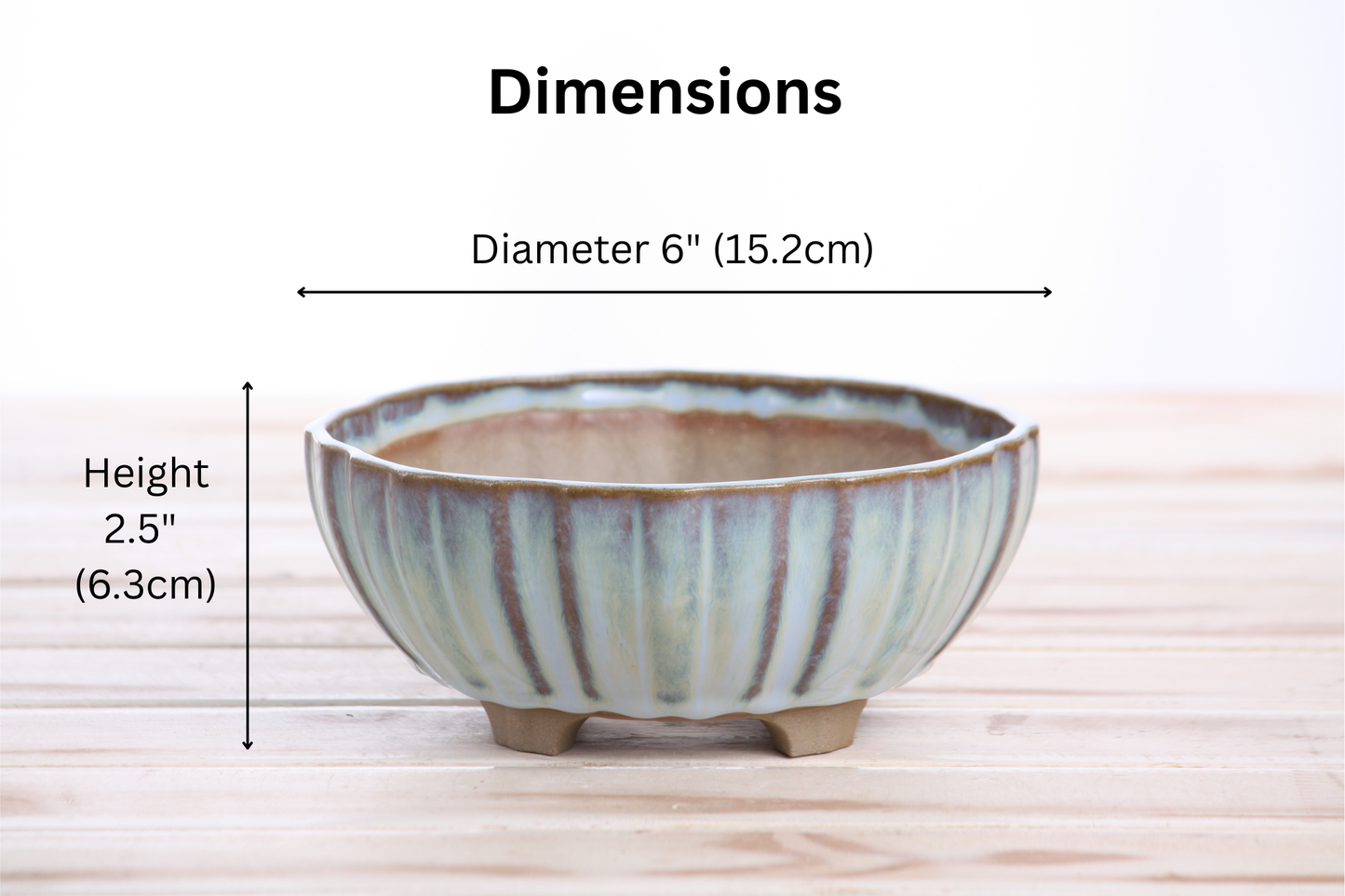Willow Bonsai Ceramics Lily Bonsai Pot 6 Inch – Sculpted Rounded Ceramic Bonsai & Succulent Planter with Wavy Profile, High‑Fired Frost‑Proof Stoneware, Handmade in USA (Glacier)