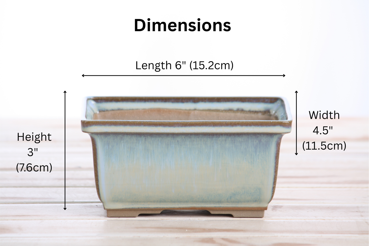 Willow Bonsai Ceramics Rectangle Deep Bonsai Pot 6 Inch – Higher‑Profile Rectangular Ceramic Bonsai & Succulent Planter with Accentuated Rim, High‑Fired Frost‑Proof Stoneware, Handmade in USA (Glacier)