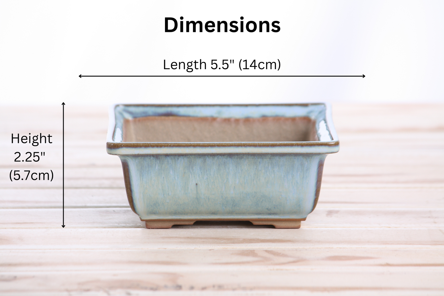 Willow Bonsai Ceramics Square Bonsai Pot 5.5 Inch – Low‑Profile Square Ceramic Bonsai & Succulent Planter with Accentuated Rim, High‑Fired Frost‑Proof Stoneware, Handmade in USA (Glacier)