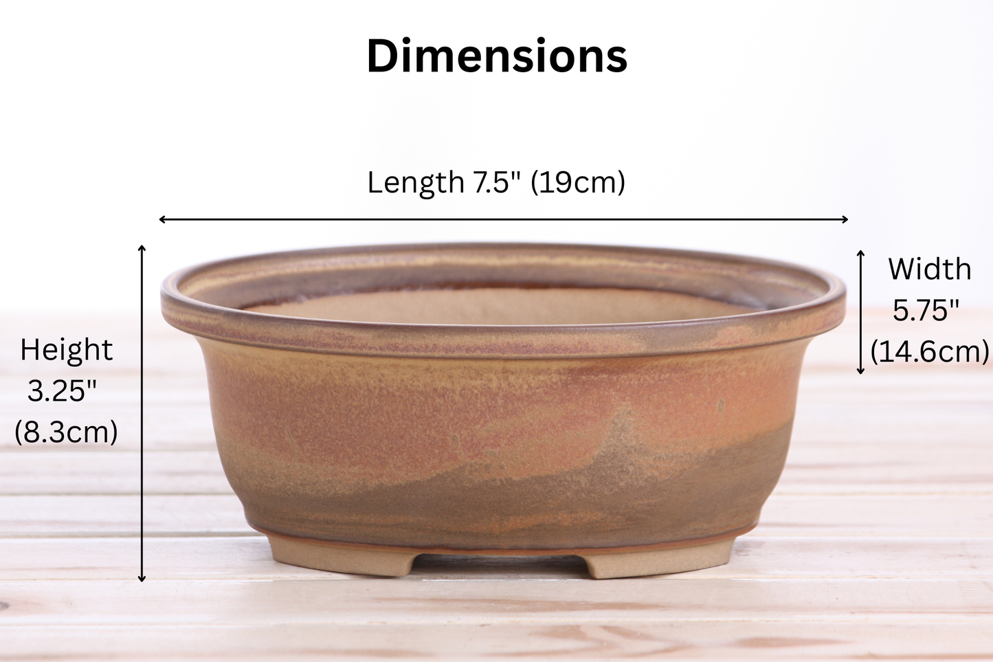 Willow Bonsai Ceramics Fat Bonsai Pot 7.5 Inch – Bold Oval Ceramic Bonsai & Succulent Planter with Accentuated Rim, High‑Fired Frost‑Proof Stoneware, Handmade in USA (Deep Stone)
