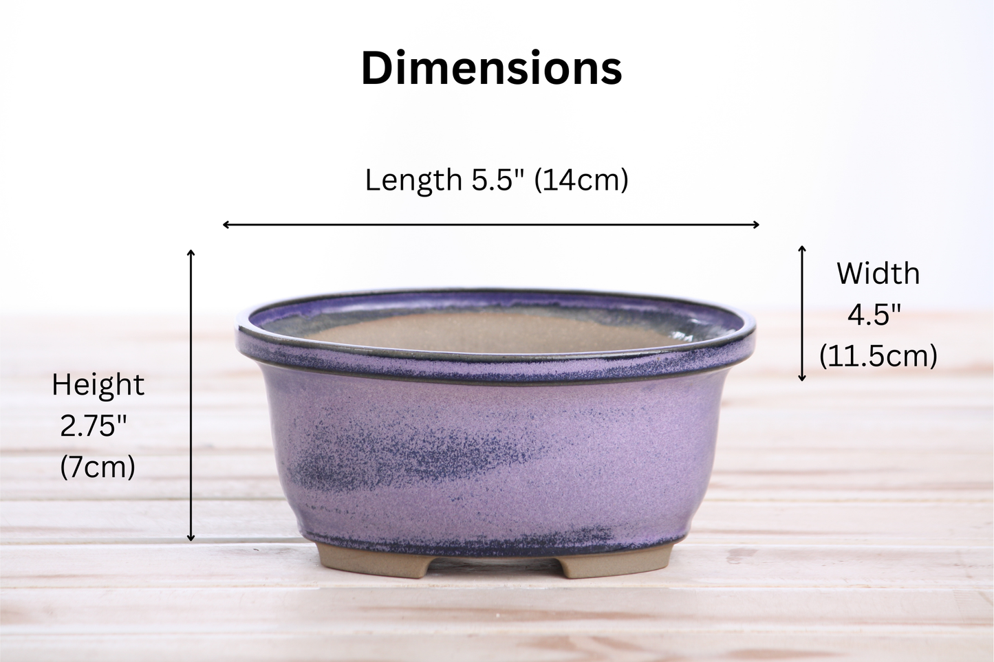 Willow Bonsai Ceramics Fat Bonsai Pot 5.5 Inch – Bold Oval Ceramic Bonsai & Succulent Planter with Accentuated Rim, High‑Fired Frost‑Proof Stoneware, Handmade in USA (Purple)