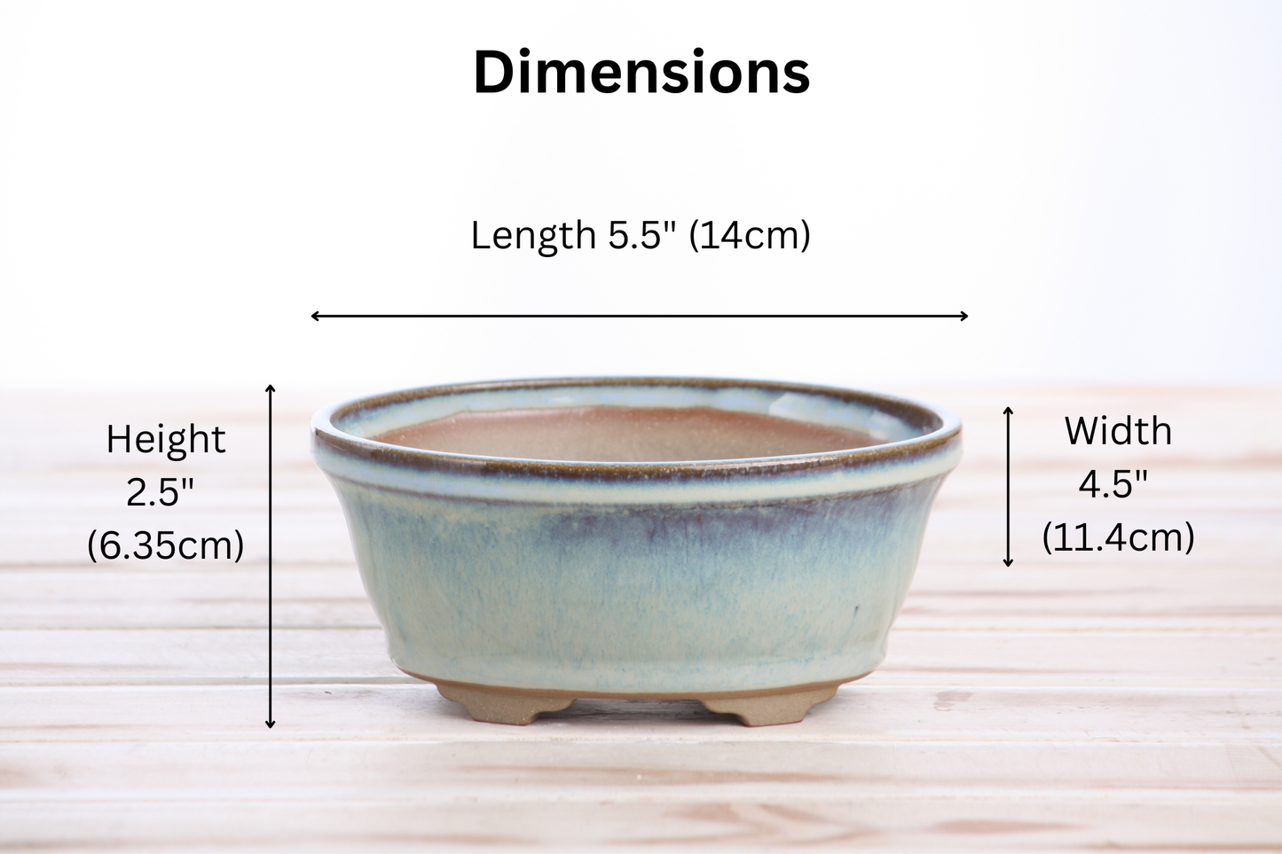 Willow Bonsai Ceramics Oval B Bonsai Pot 5.5 Inch – Tapered Oval Ceramic Bonsai & Succulent Planter with Accentuated Rim, High‑Fired Frost‑Proof Stoneware, Handmade in USA (Glacier)