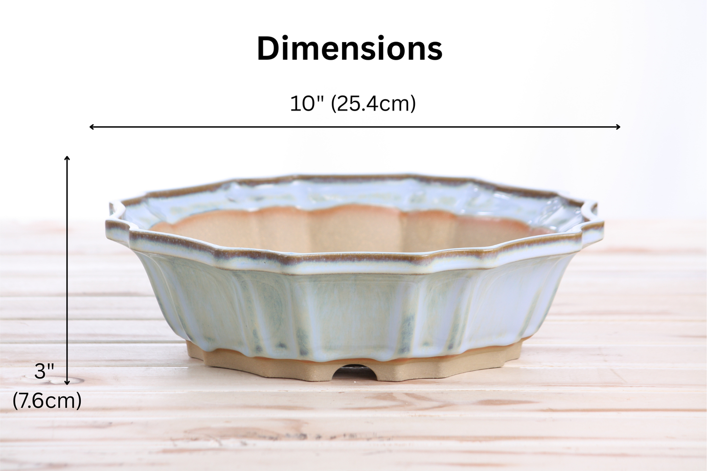 Willow Bonsai Ceramics Flower Design Bonsai Pot 10 Inch – Elegant Ceramic Bonsai & Succulent Planter, High‑Fired Frost‑Proof Stoneware with Drainage & Wiring Holes, Handmade in USA (Glacier)