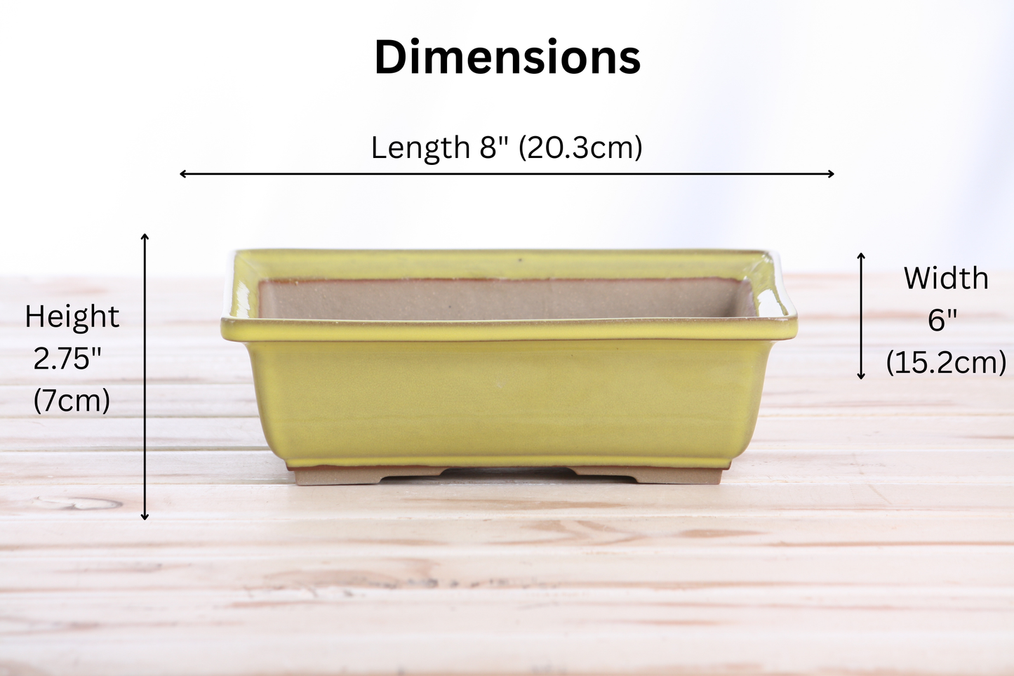 Willow Bonsai Ceramics Rectangle Bonsai Pot 8 Inch – Lower‑Profile Rectangular Ceramic Bonsai & Succulent Planter with Accentuated Rim, High‑Fired Frost‑Proof Stoneware, Handmade in USA (Yellow)