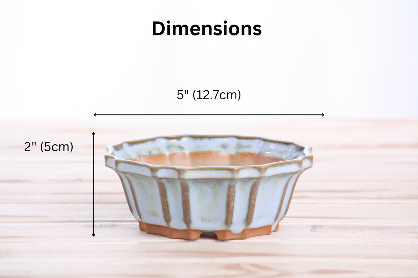 Willow Bonsai Ceramics Flower Design Bonsai Pot 5 Inch – Elegant Ceramic Bonsai & Succulent Planter, High‑Fired Frost‑Proof Stoneware with Drainage & Wiring Holes, Handmade in USA (Glacier)