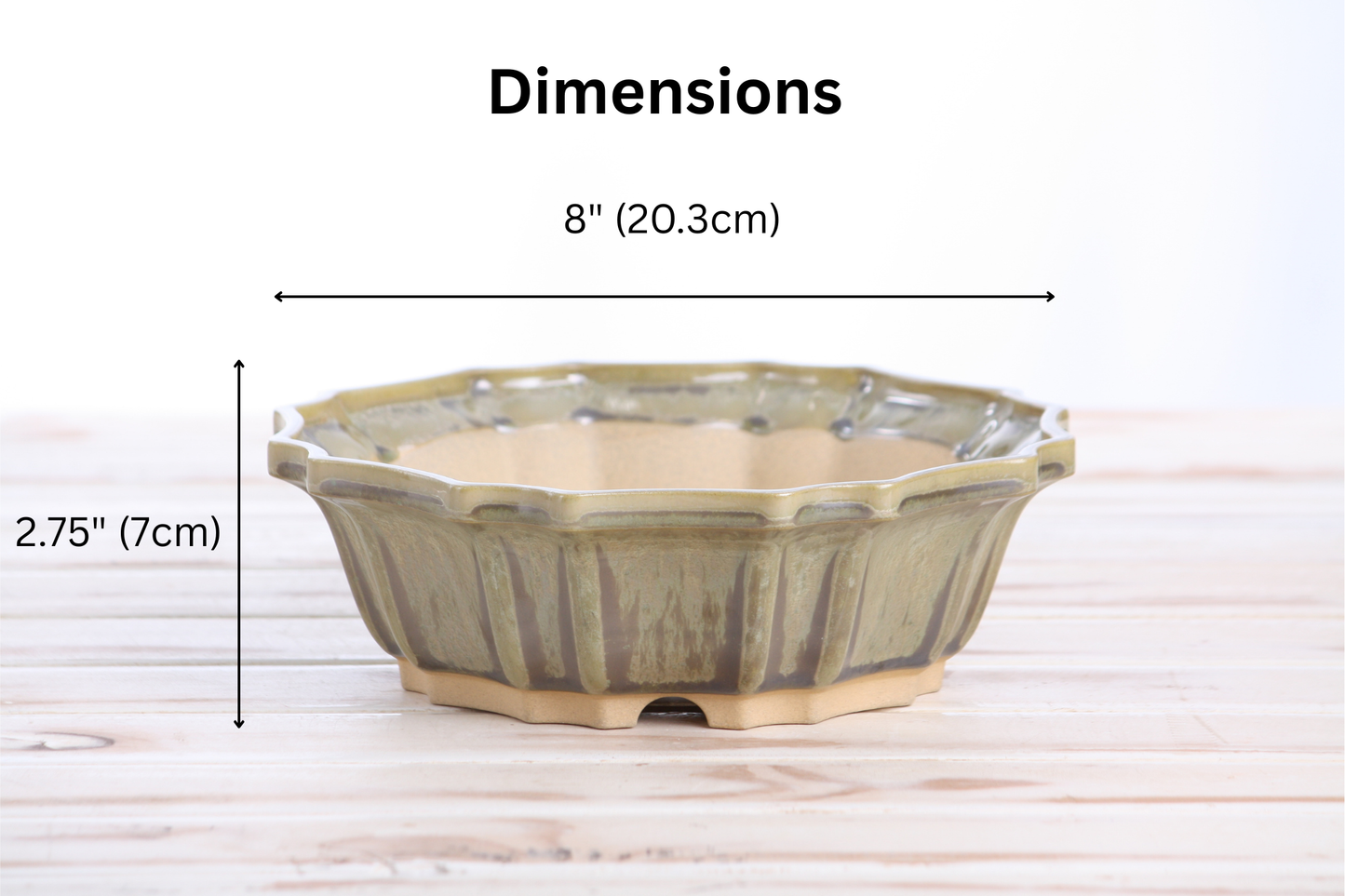 Willow Bonsai Ceramics Flower Design Bonsai Pot 8 Inch – Elegant Ceramic Bonsai & Succulent Planter, High‑Fired Frost‑Proof Stoneware with Drainage & Wiring Holes, Handmade in USA (Copenhagen)