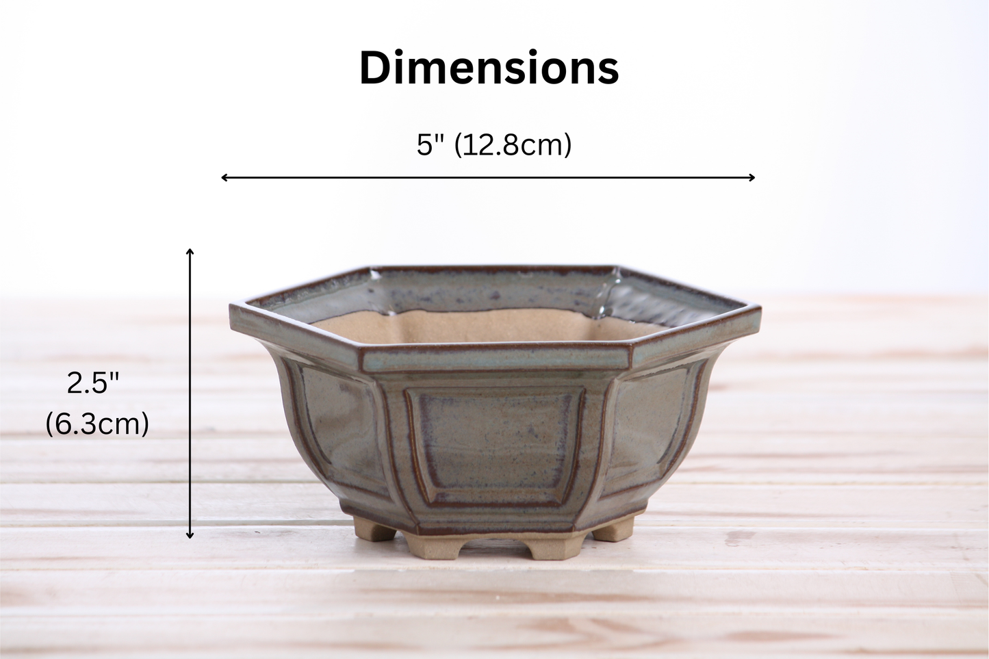 Willow Bonsai Ceramics Hexagonal Windowed Bonsai Pot 5 Inch – Semi‑Cascade Planter, High‑Fired Frost‑Proof Stoneware with Drainage & Wiring Holes, Handmade in USA (Starry Night)