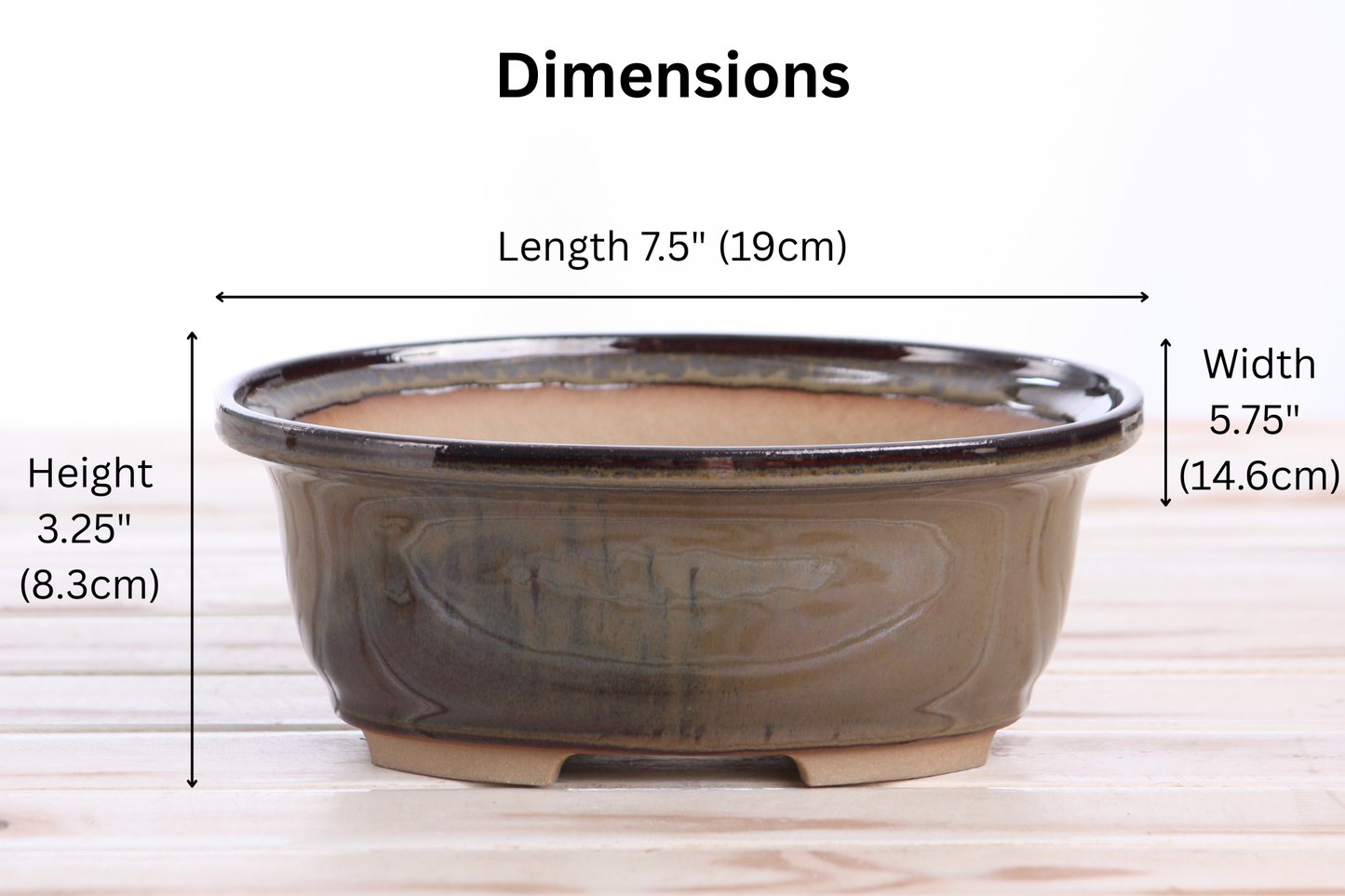 Willow Bonsai Ceramics Fat Bonsai Pot 7.5 Inch – Bold Oval Ceramic Bonsai & Succulent Planter with Accentuated Rim, High‑Fired Frost‑Proof Stoneware, Handmade in USA (Dark Honey)