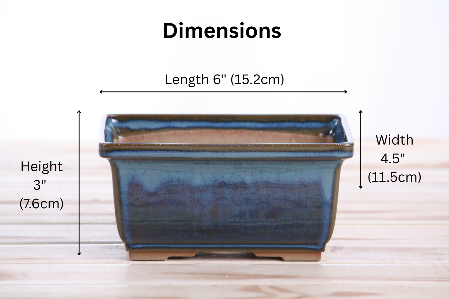 Willow Bonsai Ceramics Rectangle Deep Bonsai Pot 6 Inch – Higher‑Profile Rectangular Ceramic Bonsai & Succulent Planter with Accentuated Rim, High‑Fired Frost‑Proof Stoneware, Handmade in USA (Peacock)