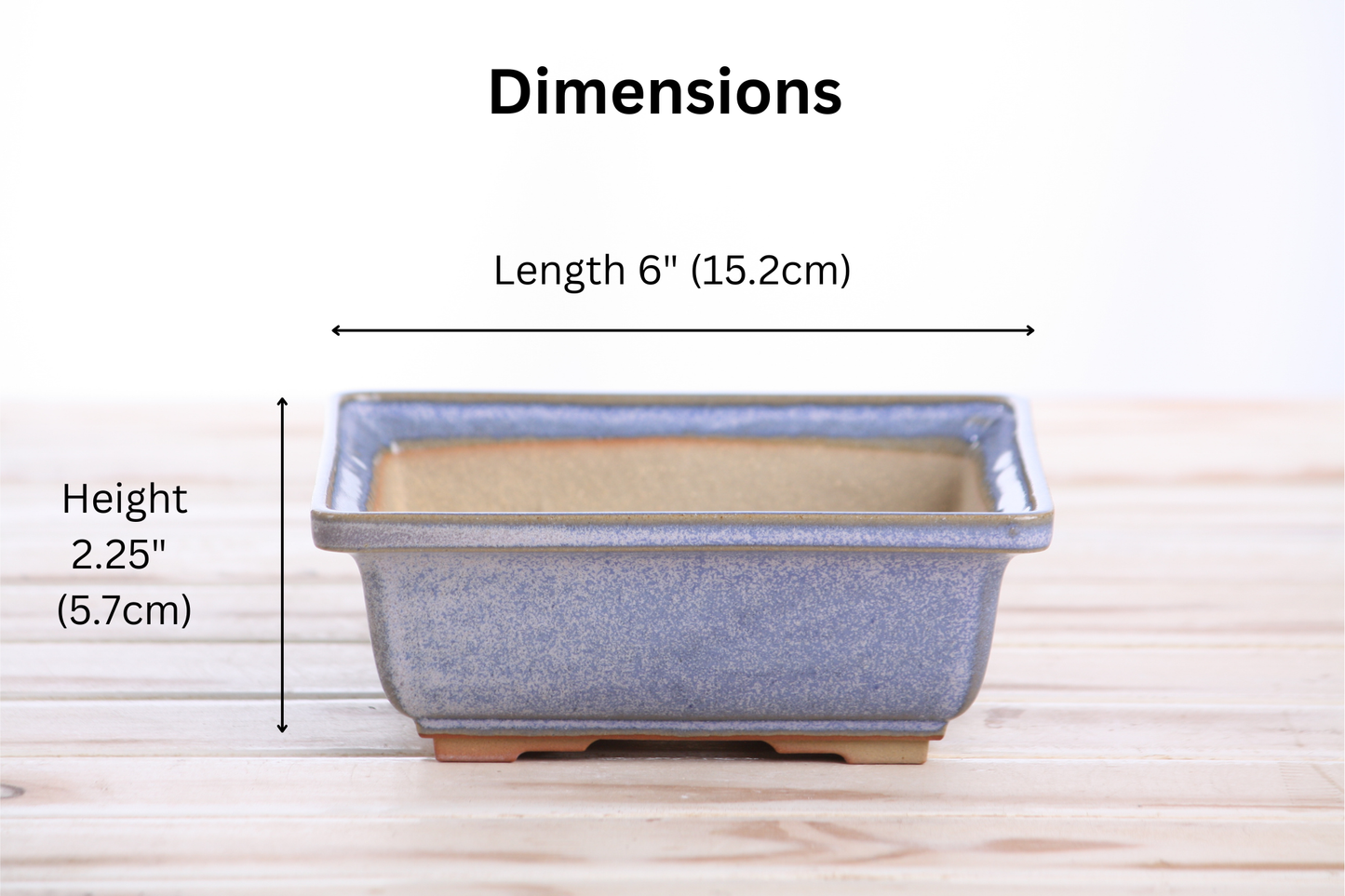 Willow Bonsai Ceramics Square Bonsai Pot 6 Inch – Low‑Profile Square Ceramic Bonsai & Succulent Planter with Accentuated Rim, High‑Fired Frost‑Proof Stoneware, Handmade in USA (Denim)