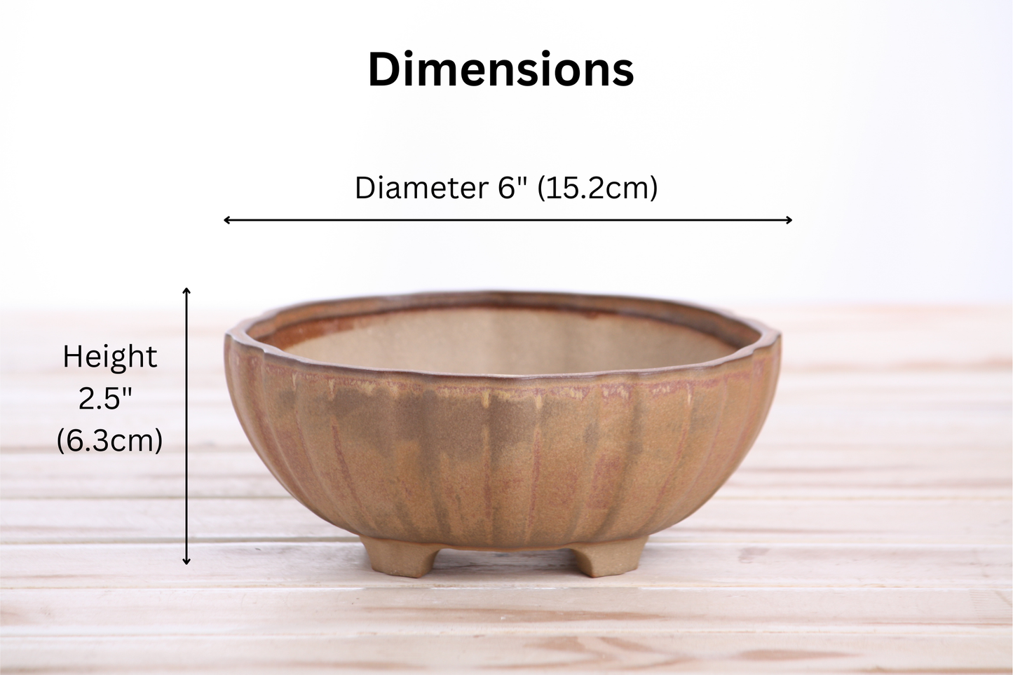 Willow Bonsai Ceramics Lily Bonsai Pot 6 Inch – Sculpted Rounded Ceramic Bonsai & Succulent Planter with Wavy Profile, High‑Fired Frost‑Proof Stoneware, Handmade in USA (Deep Stone)