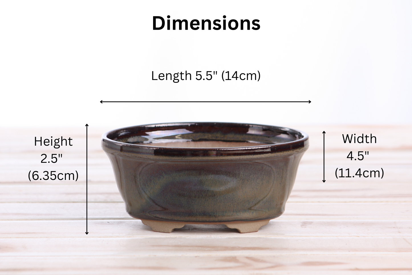 Willow Bonsai Ceramics Oval B Bonsai Pot 5.5 Inch – Tapered Oval Ceramic Bonsai & Succulent Planter with Accentuated Rim, High‑Fired Frost‑Proof Stoneware, Handmade in USA (Dark Honey)