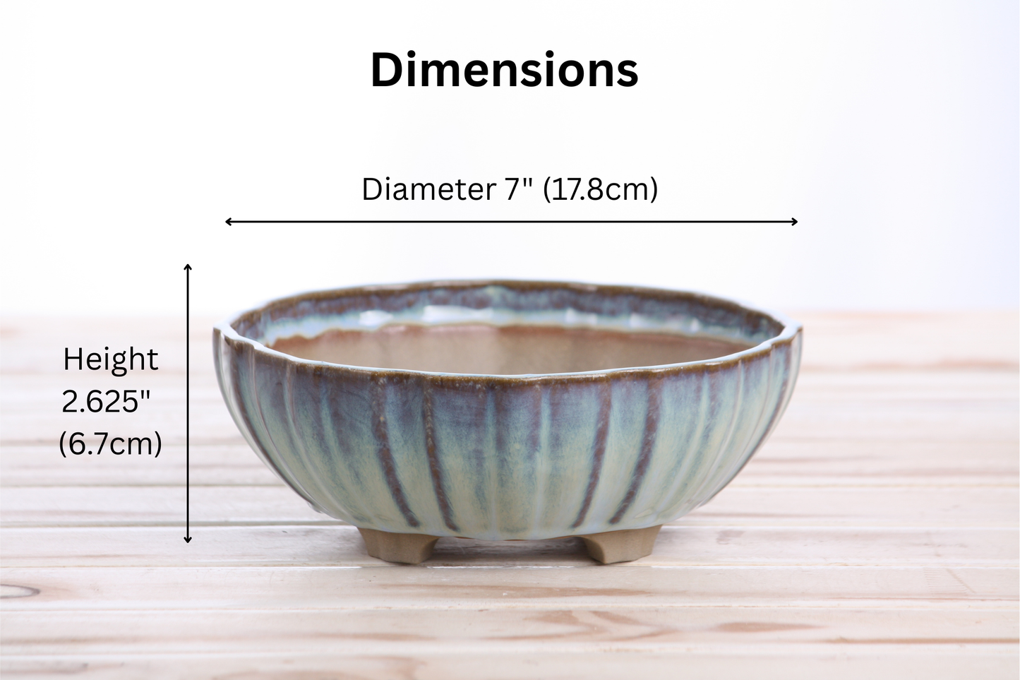 Willow Bonsai Ceramics Lily Bonsai Pot 7 Inch – Sculpted Rounded Ceramic Bonsai & Succulent Planter with Wavy Profile, High‑Fired Frost‑Proof Stoneware, Handmade in USA (Glacier)