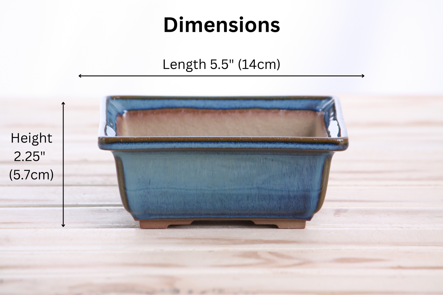 Willow Bonsai Ceramics Square Bonsai Pot 5.5 Inch – Low‑Profile Square Ceramic Bonsai & Succulent Planter with Accentuated Rim, High‑Fired Frost‑Proof Stoneware, Handmade in USA (Peacock 2025)