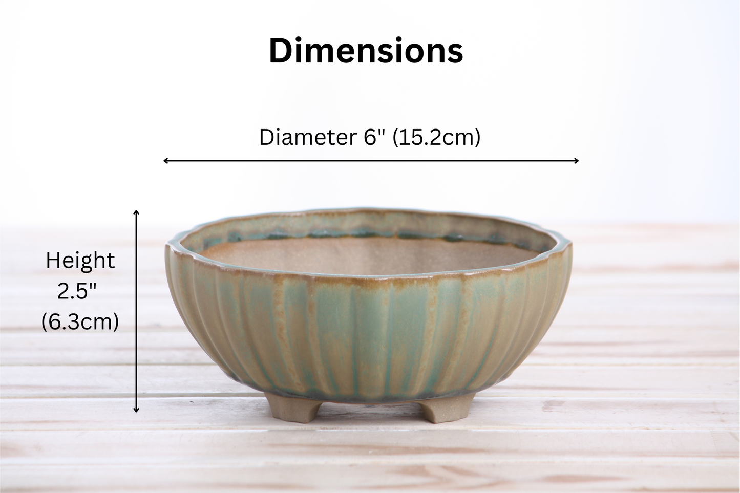 Willow Bonsai Ceramics Lily Bonsai Pot 6 Inch – Sculpted Rounded Ceramic Bonsai & Succulent Planter with Wavy Profile, High‑Fired Frost‑Proof Stoneware, Handmade in USA (Speckled Moss)