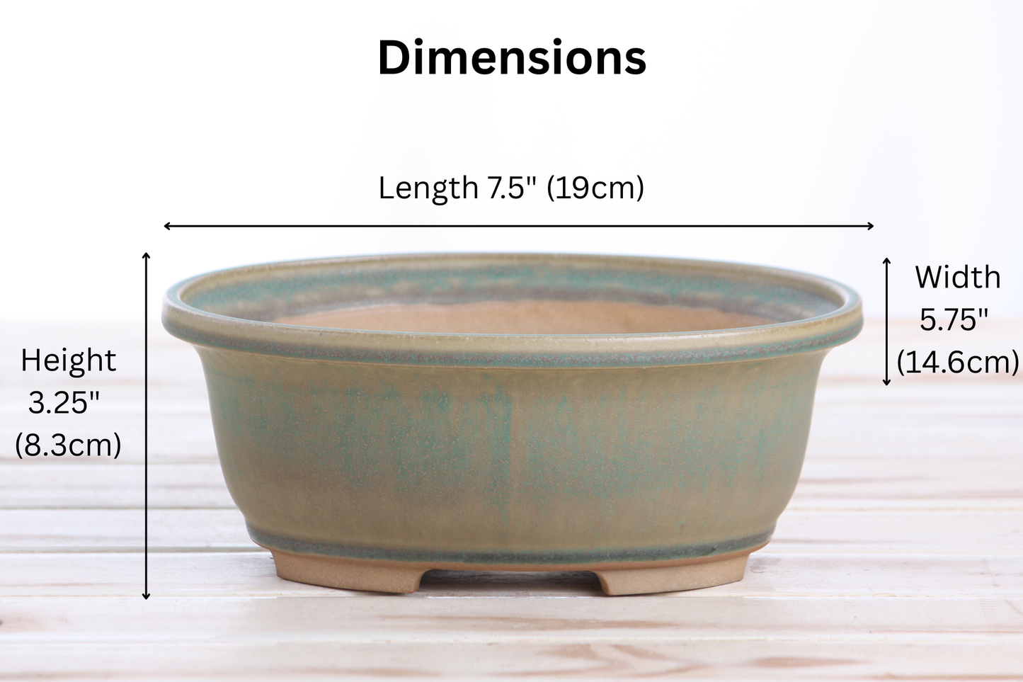 Willow Bonsai Ceramics Fat Bonsai Pot 7.5 Inch – Bold Oval Ceramic Bonsai & Succulent Planter with Accentuated Rim, High‑Fired Frost‑Proof Stoneware, Handmade in USA (Speckled Moss)