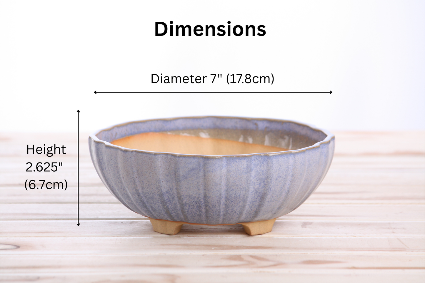 Willow Bonsai Ceramics Lily Bonsai Pot 7 Inch – Sculpted Rounded Ceramic Bonsai & Succulent Planter with Wavy Profile, High‑Fired Frost‑Proof Stoneware, Handmade in USA (Denim)