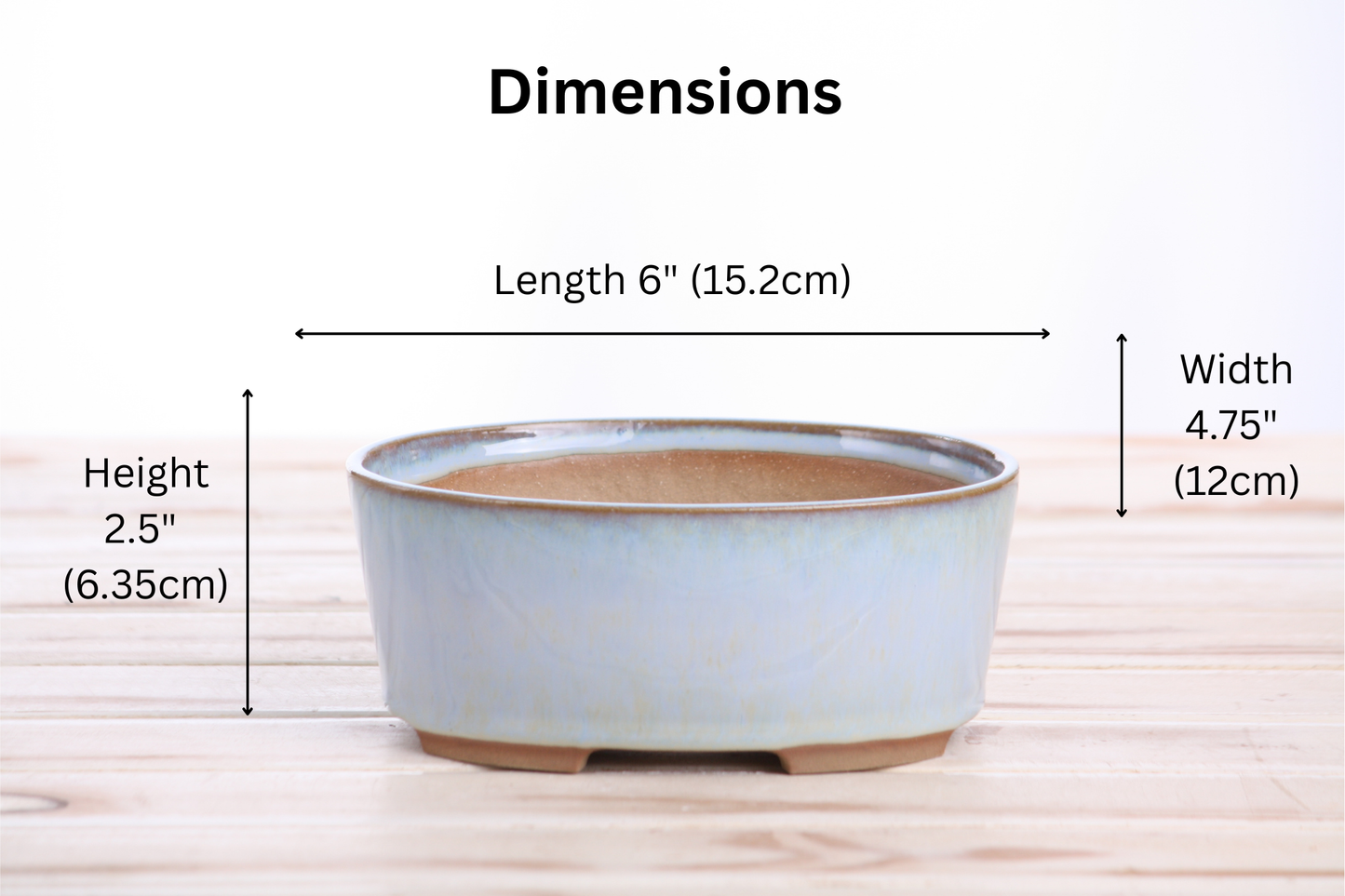 Willow Bonsai Ceramics Oval A Bonsai Pot 6 Inch – Straight‑Sided Oval Ceramic Bonsai & Succulent Planter, High‑Fired Frost‑Proof Stoneware with Drainage & Wiring Holes, Handmade in USA (Glacier)