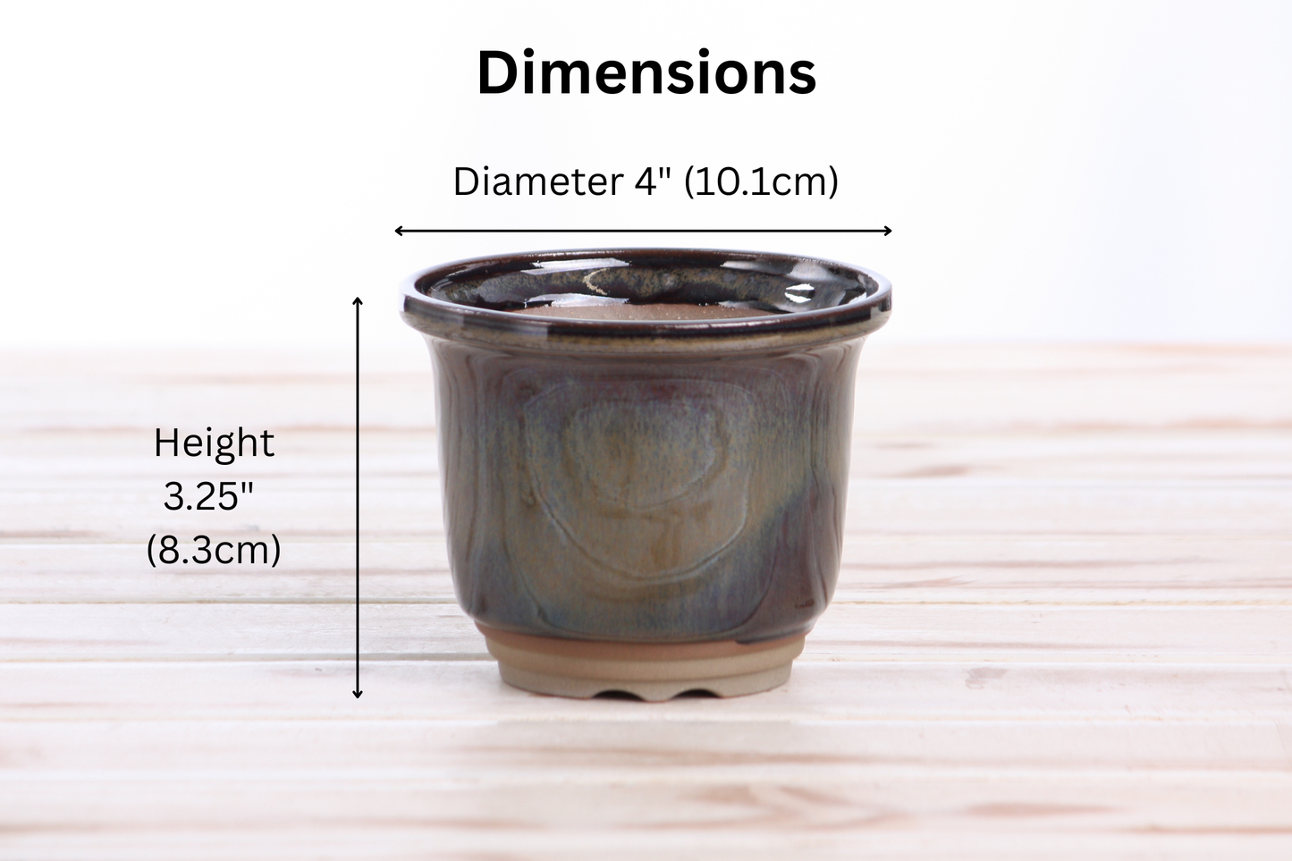 Willow Bonsai Ceramics Flute Bonsai Pot 4 Inch – Round Semi‑Cascade Ceramic Bonsai & Succulent Planter with Fluted Profile and Banded Base, High‑Fired Frost‑Proof Stoneware, Handmade in USA (Dark Honey)