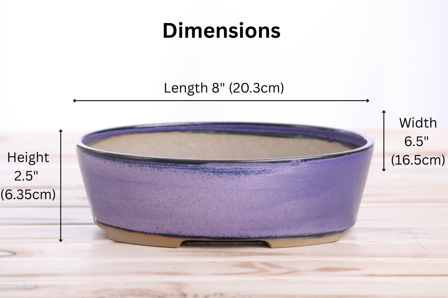 Willow Bonsai Ceramics Oval A Bonsai Pot 8 Inch – Straight‑Sided Oval Ceramic Bonsai & Succulent Planter, High‑Fired Frost‑Proof Stoneware with Drainage & Wiring Holes, Handmade in USA (Purple)