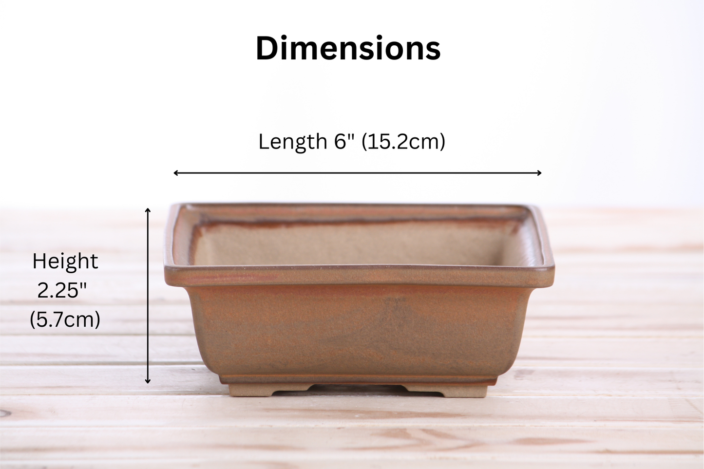 Willow Bonsai Ceramics Square Bonsai Pot 6 Inch – Low‑Profile Square Ceramic Bonsai & Succulent Planter with Accentuated Rim, High‑Fired Frost‑Proof Stoneware, Handmade in USA (Deep Stone)
