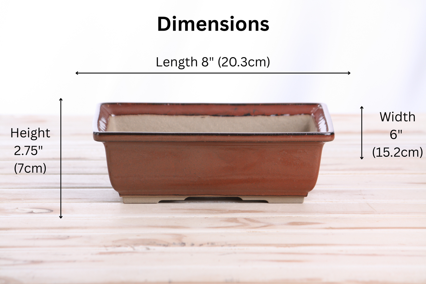 Willow Bonsai Ceramics Rectangle Bonsai Pot 8 Inch – Lower‑Profile Rectangular Ceramic Bonsai & Succulent Planter with Accentuated Rim, High‑Fired Frost‑Proof Stoneware, Handmade in USA (Sunset)
