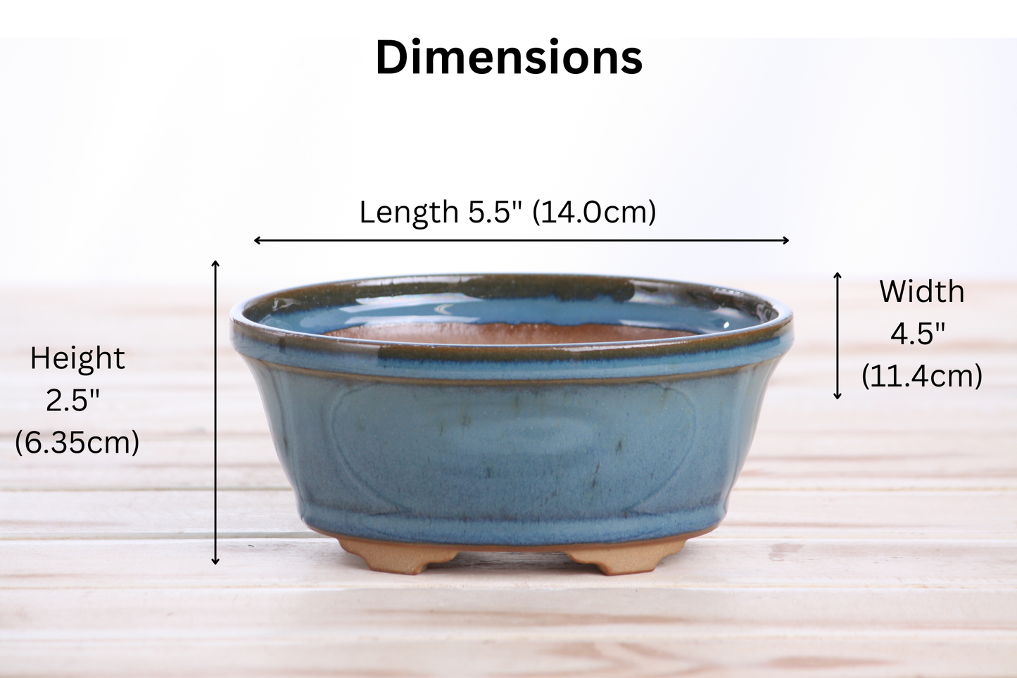Willow Bonsai Ceramics Oval B Bonsai Pot 5.5 Inch – Tapered Oval Ceramic Bonsai & Succulent Planter with Accentuated Rim, High‑Fired Frost‑Proof Stoneware, Handmade in USA (Peacock)