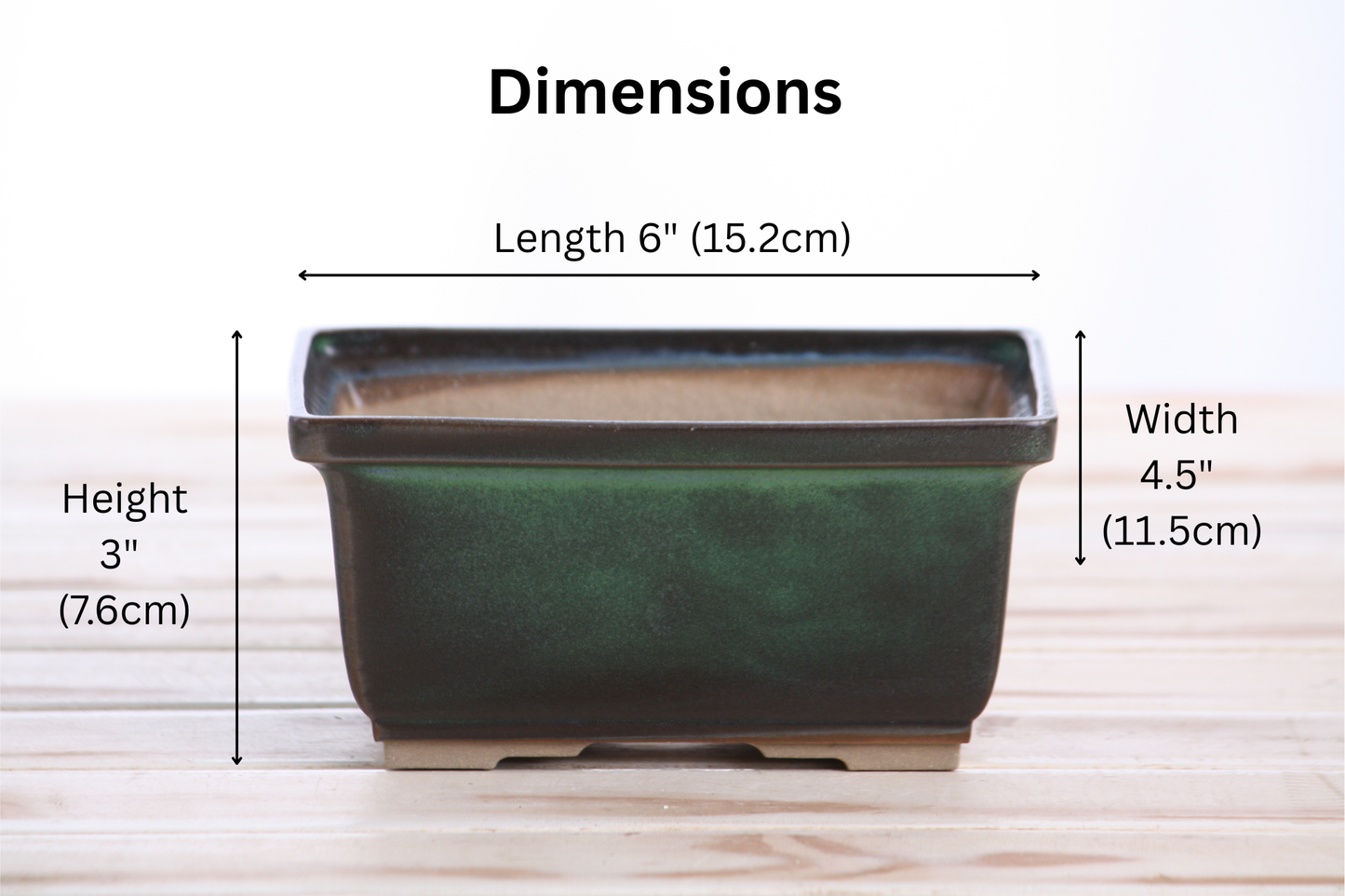 Willow Bonsai Ceramics Rectangle Deep Bonsai Pot 6 Inch – Higher‑Profile Rectangular Ceramic Bonsai & Succulent Planter with Accentuated Rim, High‑Fired Frost‑Proof Stoneware, Handmade in USA (Avocado)
