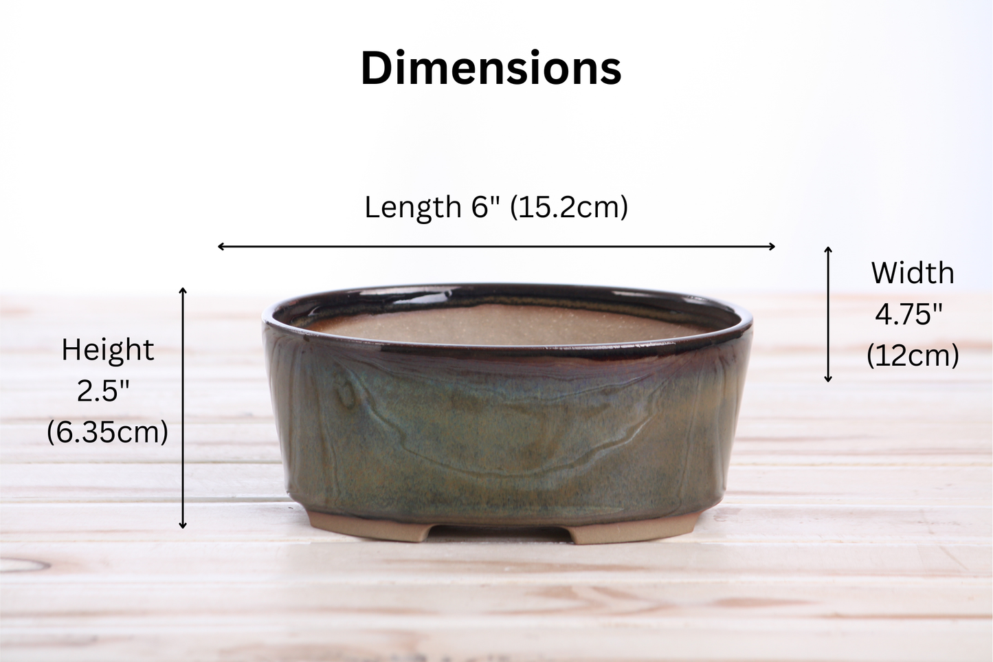 Willow Bonsai Ceramics Oval A Bonsai Pot 6 Inch – Straight‑Sided Oval Ceramic Bonsai & Succulent Planter, High‑Fired Frost‑Proof Stoneware with Drainage & Wiring Holes, Handmade in USA (Dark Honey)