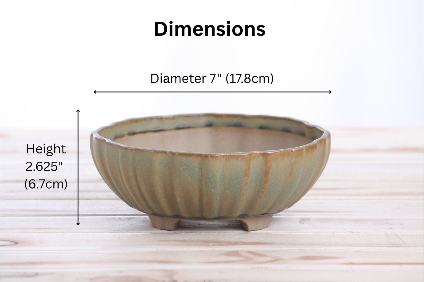 Willow Bonsai Ceramics Lily Bonsai Pot 7 Inch – Sculpted Rounded Ceramic Bonsai & Succulent Planter with Wavy Profile, High‑Fired Frost‑Proof Stoneware, Handmade in USA (Speckled Moss)