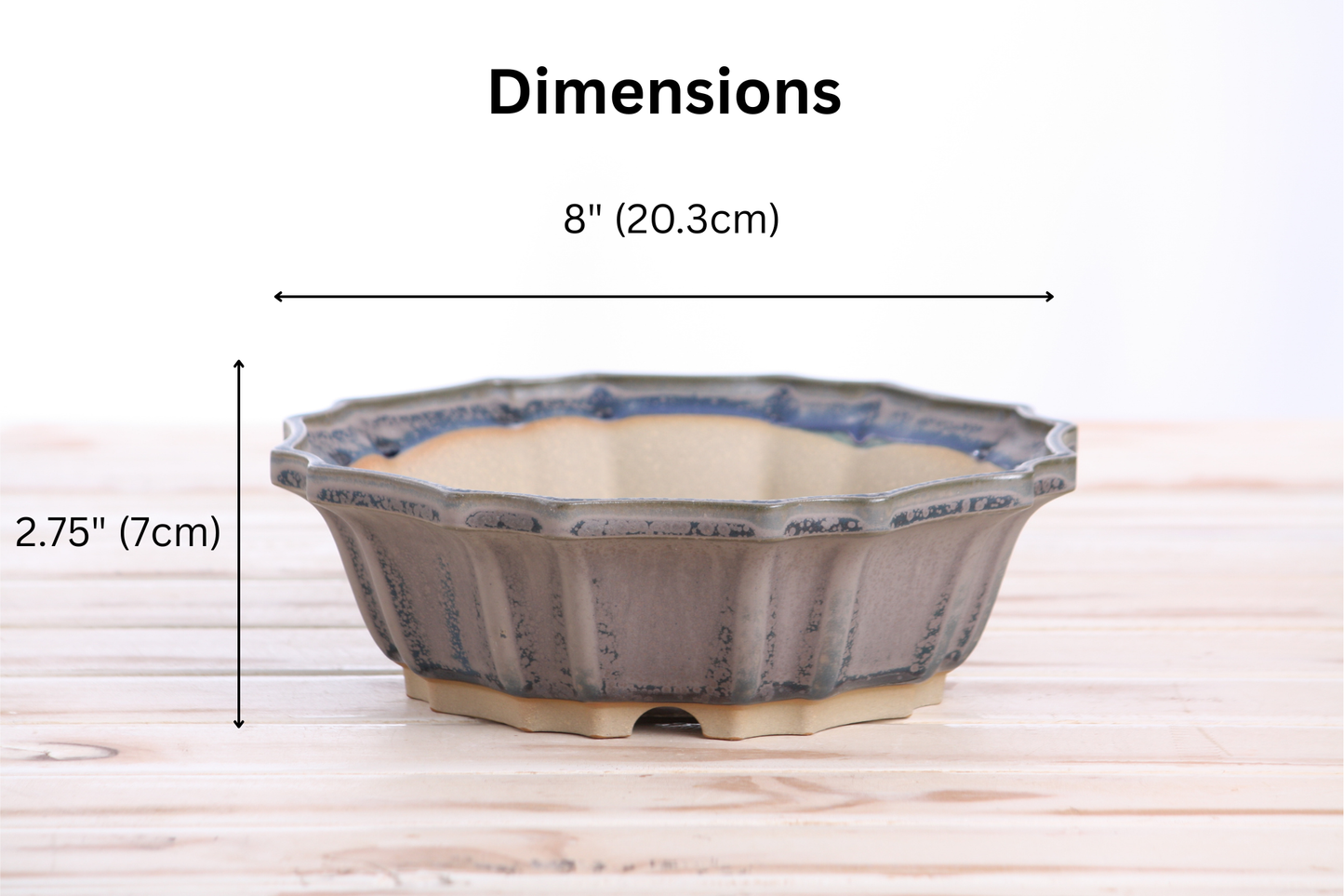 Willow Bonsai Ceramics Flower Design Bonsai Pot 8 Inch – Elegant Ceramic Bonsai & Succulent Planter, High‑Fired Frost‑Proof Stoneware with Drainage & Wiring Holes, Handmade in USA (Ocean)
