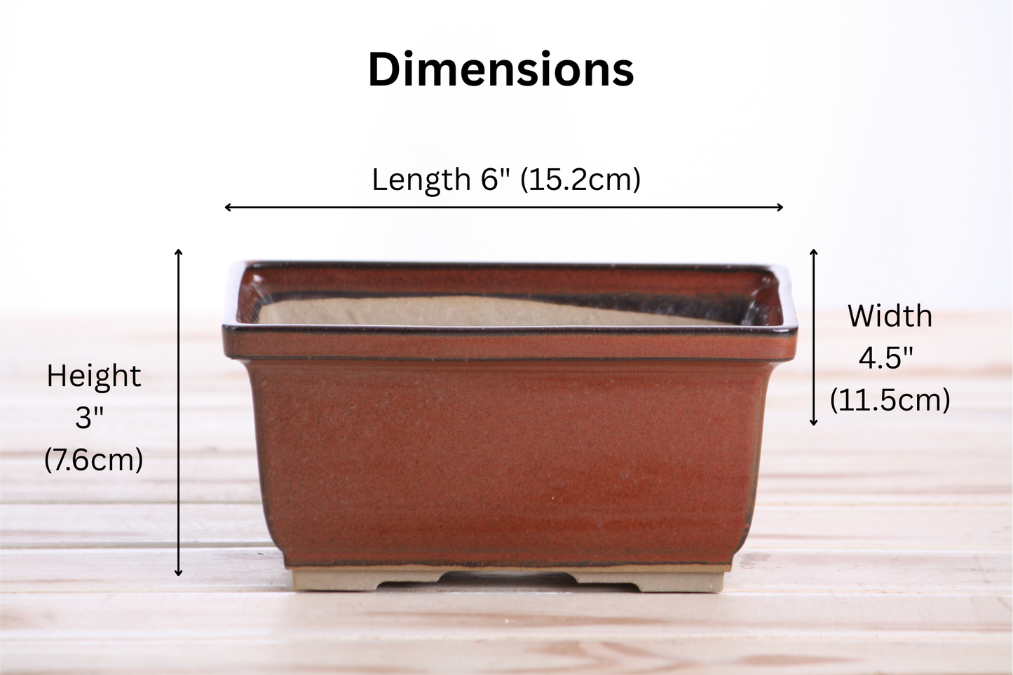 Willow Bonsai Ceramics Rectangle Deep Bonsai Pot 6 Inch – Higher‑Profile Rectangular Ceramic Bonsai & Succulent Planter with Accentuated Rim, High‑Fired Frost‑Proof Stoneware, Handmade in USA (Sunset)
