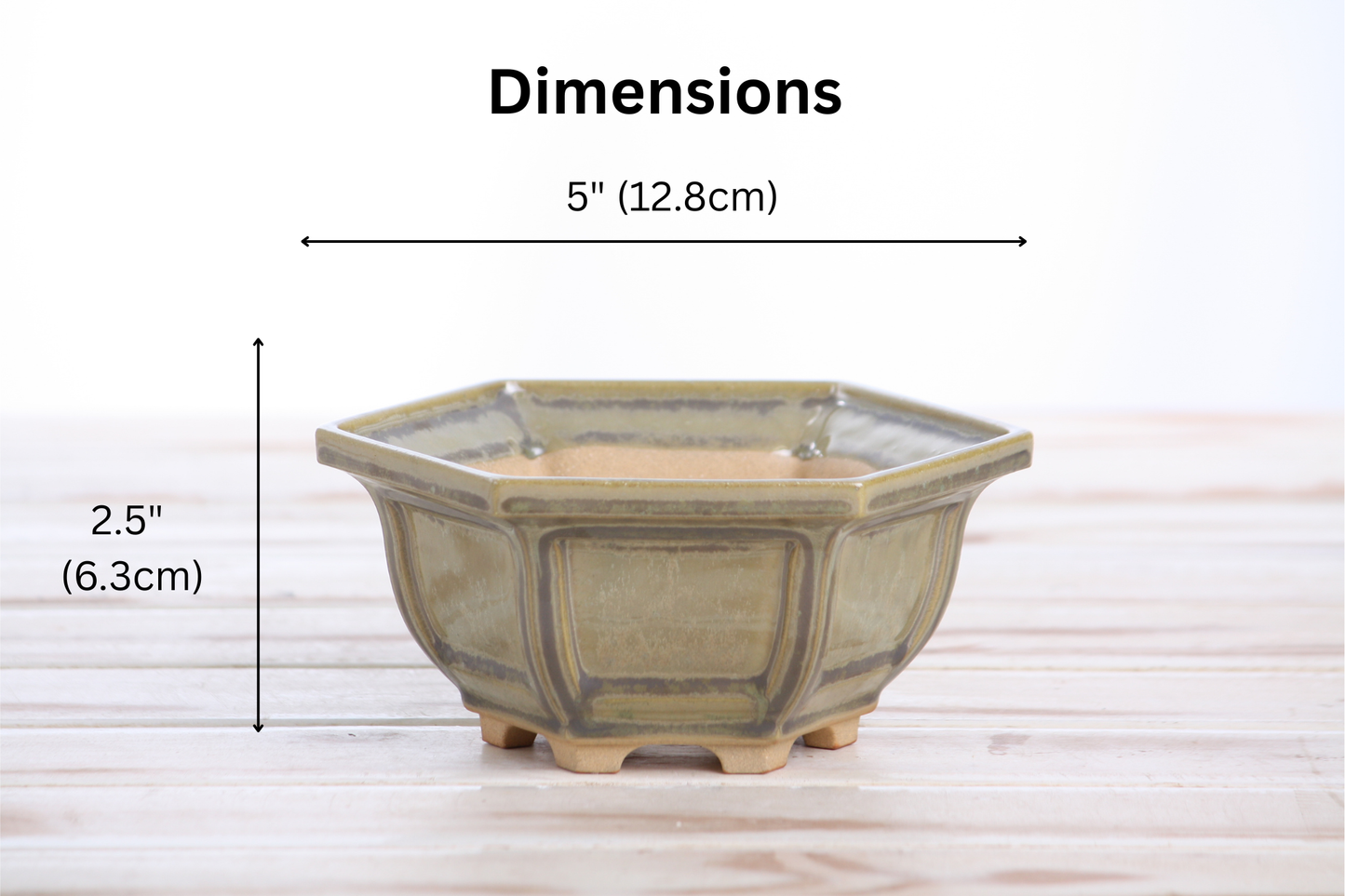 Willow Bonsai Ceramics Hexagonal Windowed Bonsai Pot 5 Inch – Semi‑Cascade Planter, High‑Fired Frost‑Proof Stoneware with Drainage & Wiring Holes, Handmade in USA (Copenhagen)