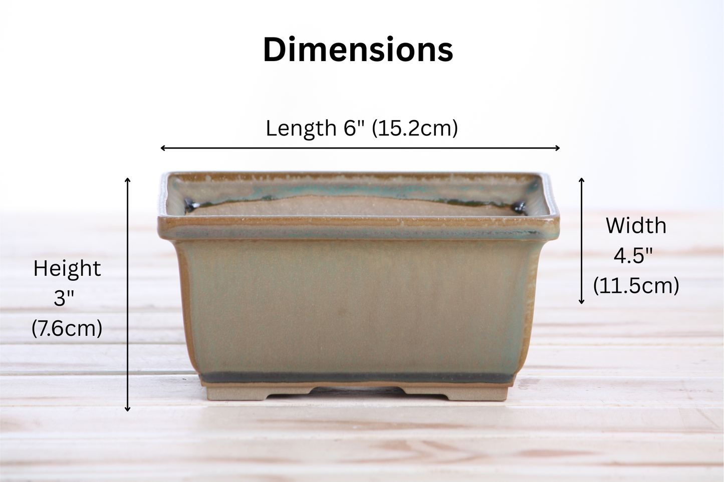 Willow Bonsai Ceramics Rectangle Deep Bonsai Pot 6 Inch – Higher‑Profile Rectangular Ceramic Bonsai & Succulent Planter with Accentuated Rim, High‑Fired Frost‑Proof Stoneware, Handmade in USA (Speckled Moss)