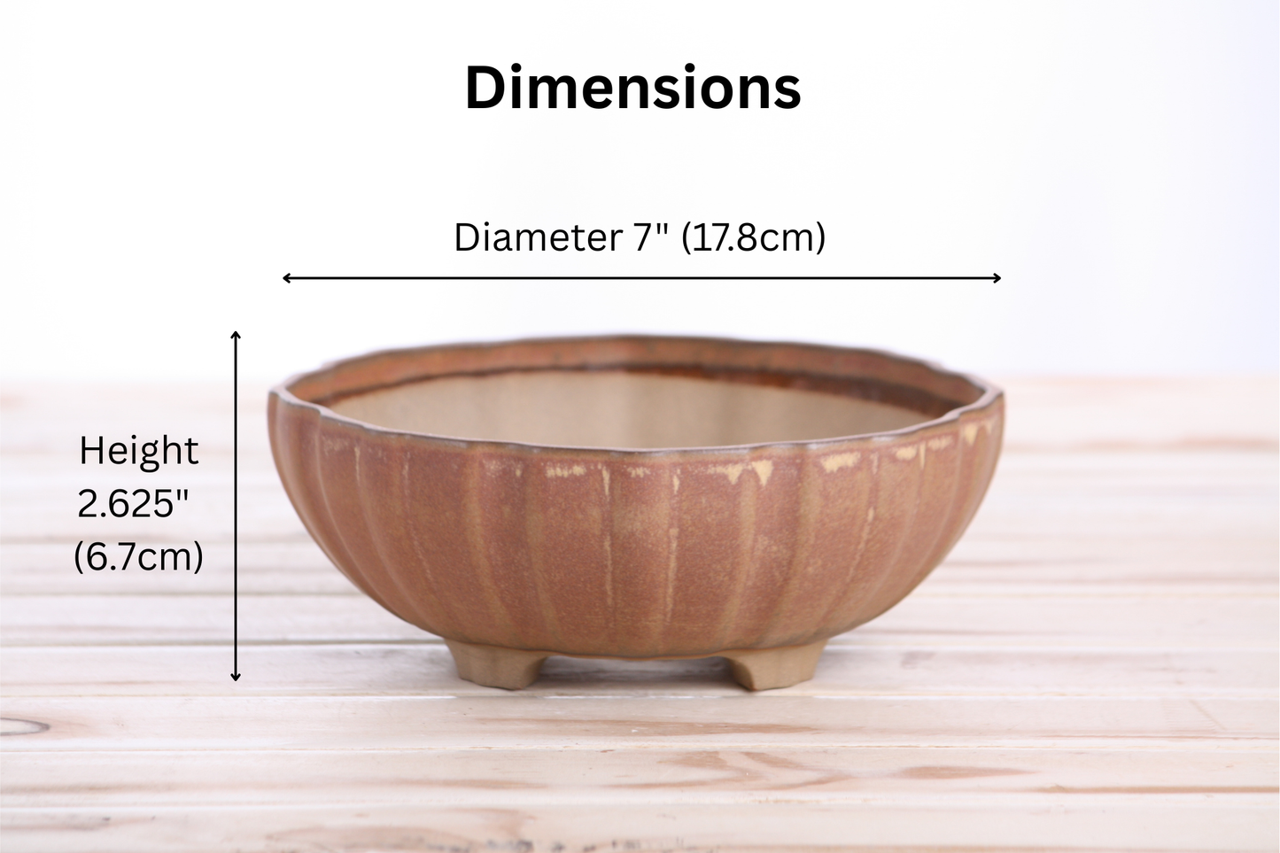 Willow Bonsai Ceramics Lily Bonsai Pot 7 Inch – Sculpted Rounded Ceramic Bonsai & Succulent Planter with Wavy Profile, High‑Fired Frost‑Proof Stoneware, Handmade in USA (Deep Stone)