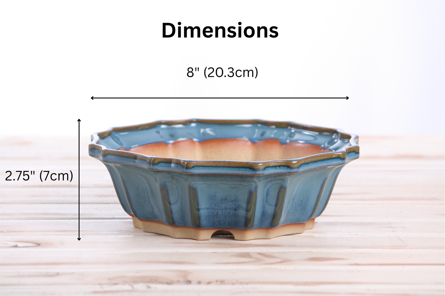 Willow Bonsai Ceramics Flower Design Bonsai Pot 8 Inch – Elegant Ceramic Bonsai & Succulent Planter, High‑Fired Frost‑Proof Stoneware with Drainage & Wiring Holes, Handmade in USA (Peacock 2025)