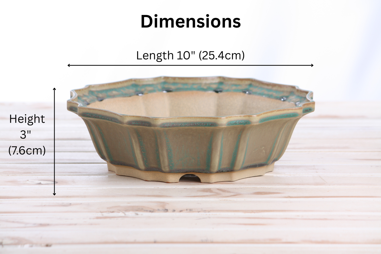 Willow Bonsai Ceramics Flower Design Bonsai Pot 10 Inch – Elegant Ceramic Bonsai & Succulent Planter, High‑Fired Frost‑Proof Stoneware with Drainage & Wiring Holes, Handmade in USA (Speckled Moss)